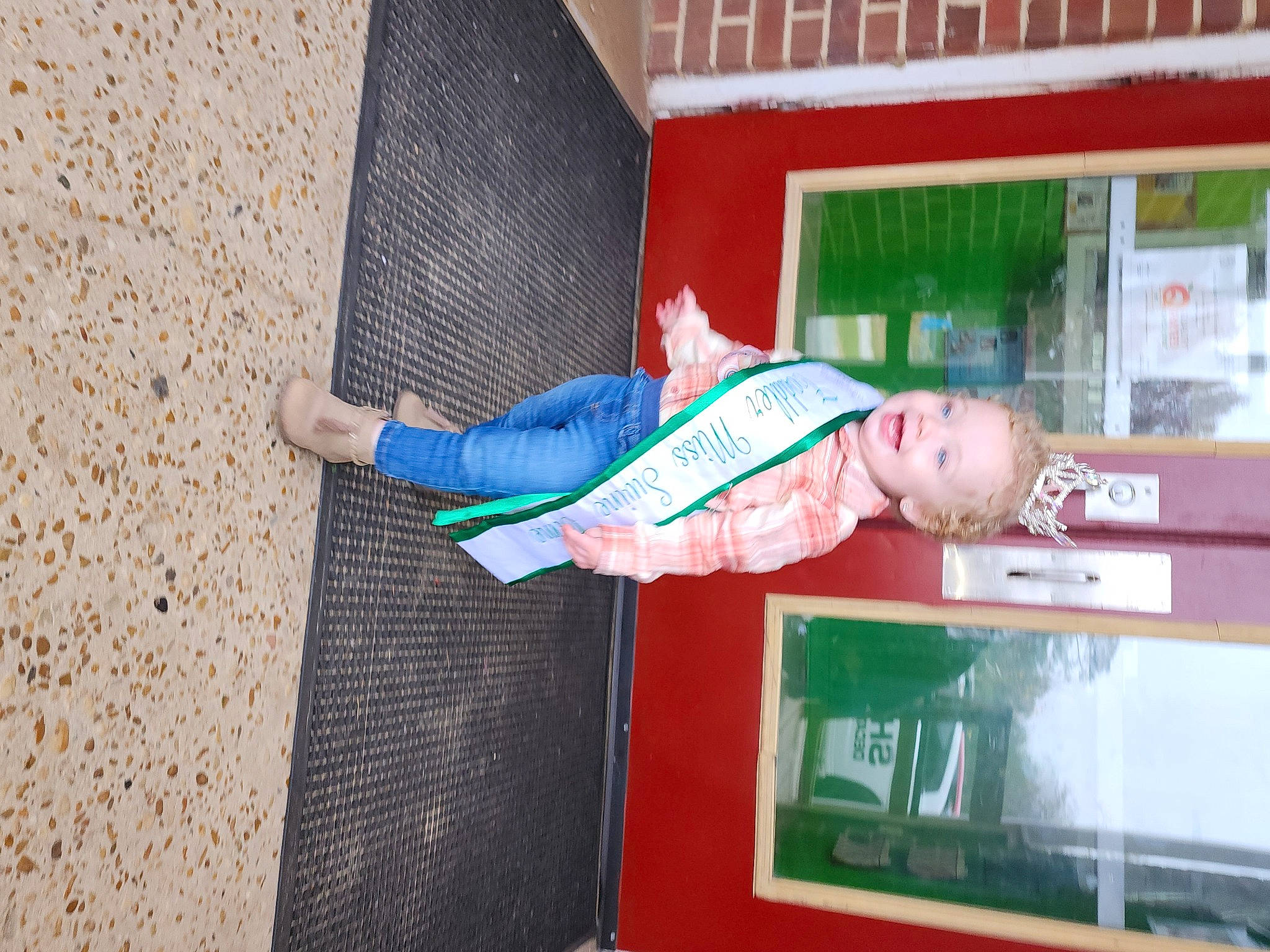 Libby joined the competition — help win amazing prizes! advertising, carmine, display_device, electric_blue, flooring, fun, magenta, person, walking_shoe