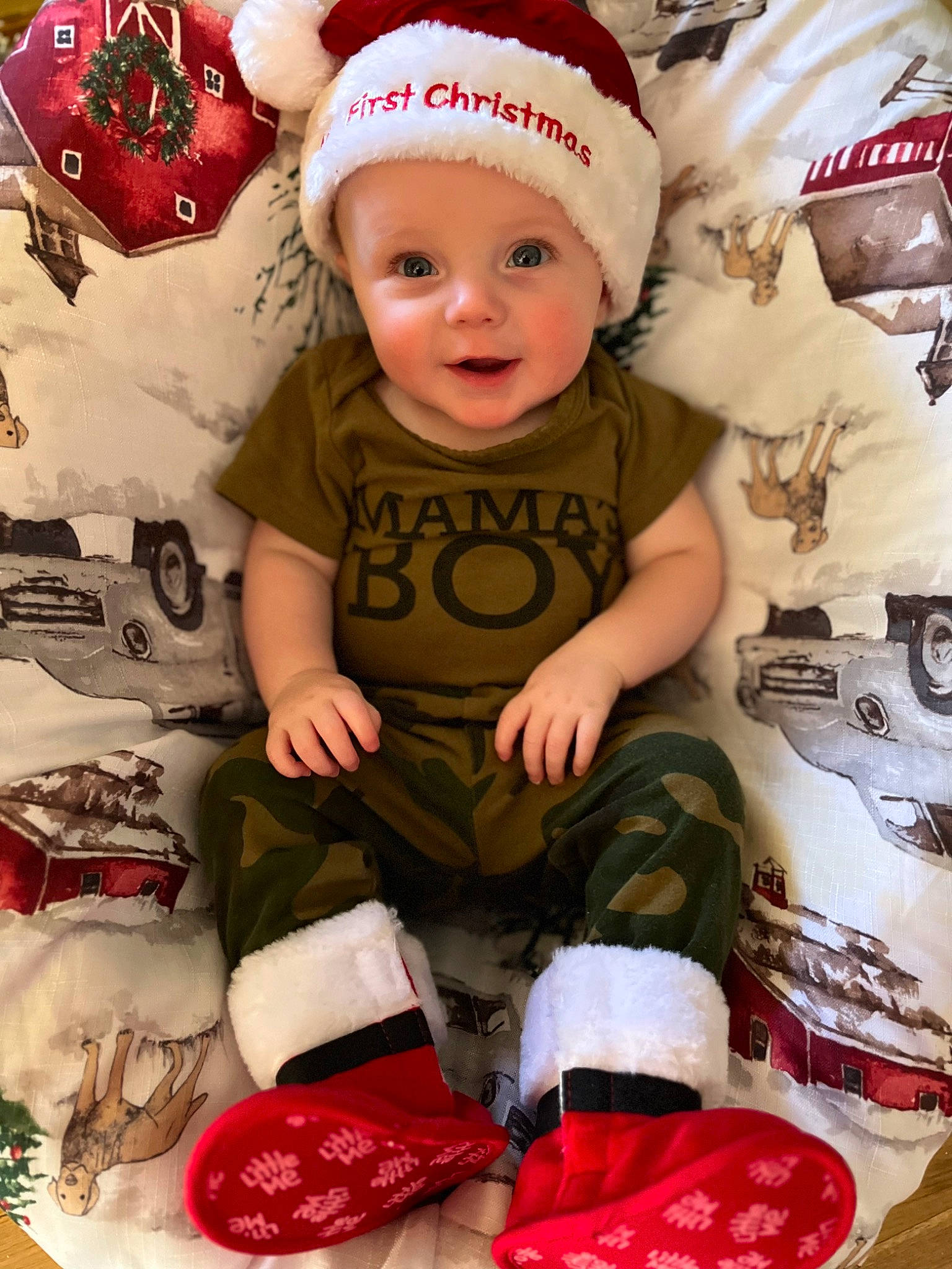 William Nicholas joined the competition — help win amazing prizes! baby, baby_toddler_clothing, cheek, christmas, christmas_eve, facial_expression, happy, headwear, holiday, human_body, mammal, outerwear, people, person, product, red, skin, sleeve, smile, textile