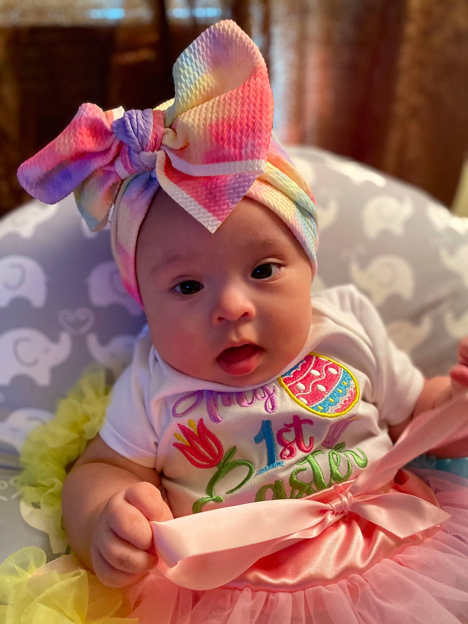 Khloe is registered to the contest to win money with this photo: baby, baby_toddler_clothing, cap, cheek, chin, costume_hat, dress, eye, face, fun, happy, head, headgear, headwear, iris, lip, magenta, person, pink, skin