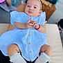 baby, infant, white_dress, socks, headband, cute, child, portrait, pout, hands, skin, legs, seated, closeup, person, indoor, soft_light, casual, comfort, expression