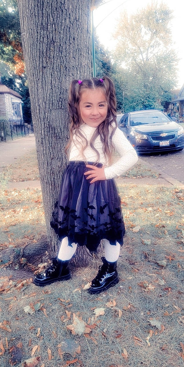 Angelina joined the competition — help win amazing prizes! beauty, car, electric_blue, face, fawn, grass, happy, joy, long_hair, pattern, person, plaid, plant, smile, sneakers, tartan, tints_and_shades, toddler, tree, trunk