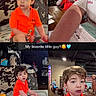 Kyler is registered to the contest to win money with this photo: child, boy, orange_shirt, indoor, toys, table, person, portrait, casual, home, restaurant, furniture, face, curious, seated, candid, young_child, expression, collage, text_overlay