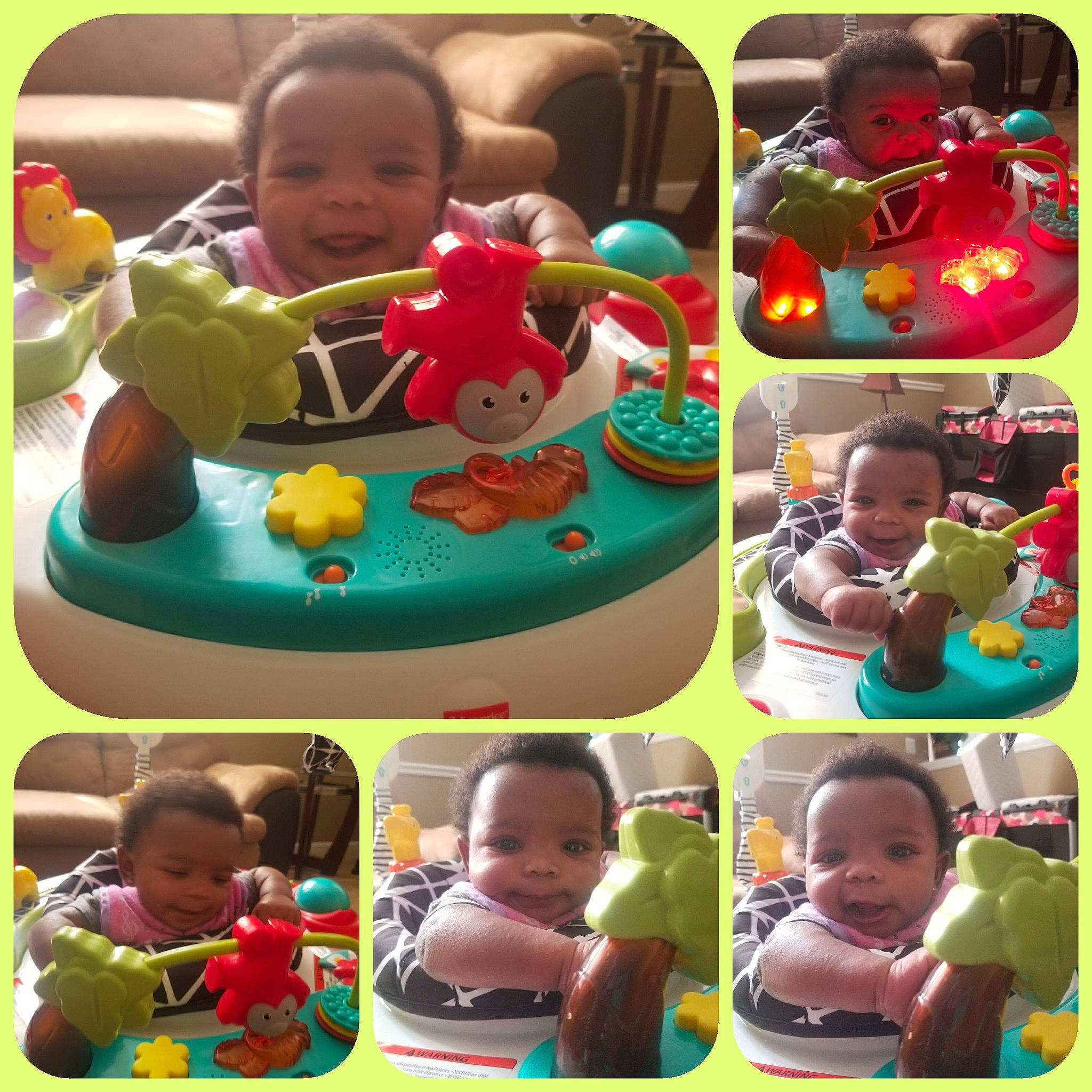 Camille is registered to the contest to win money with this photo: art, baby, baby_toddler_clothing, child, face, facial_expression, fun, green, happy, head, joy, organ, people, person, photograph, play, product, room, sharing, snapshot