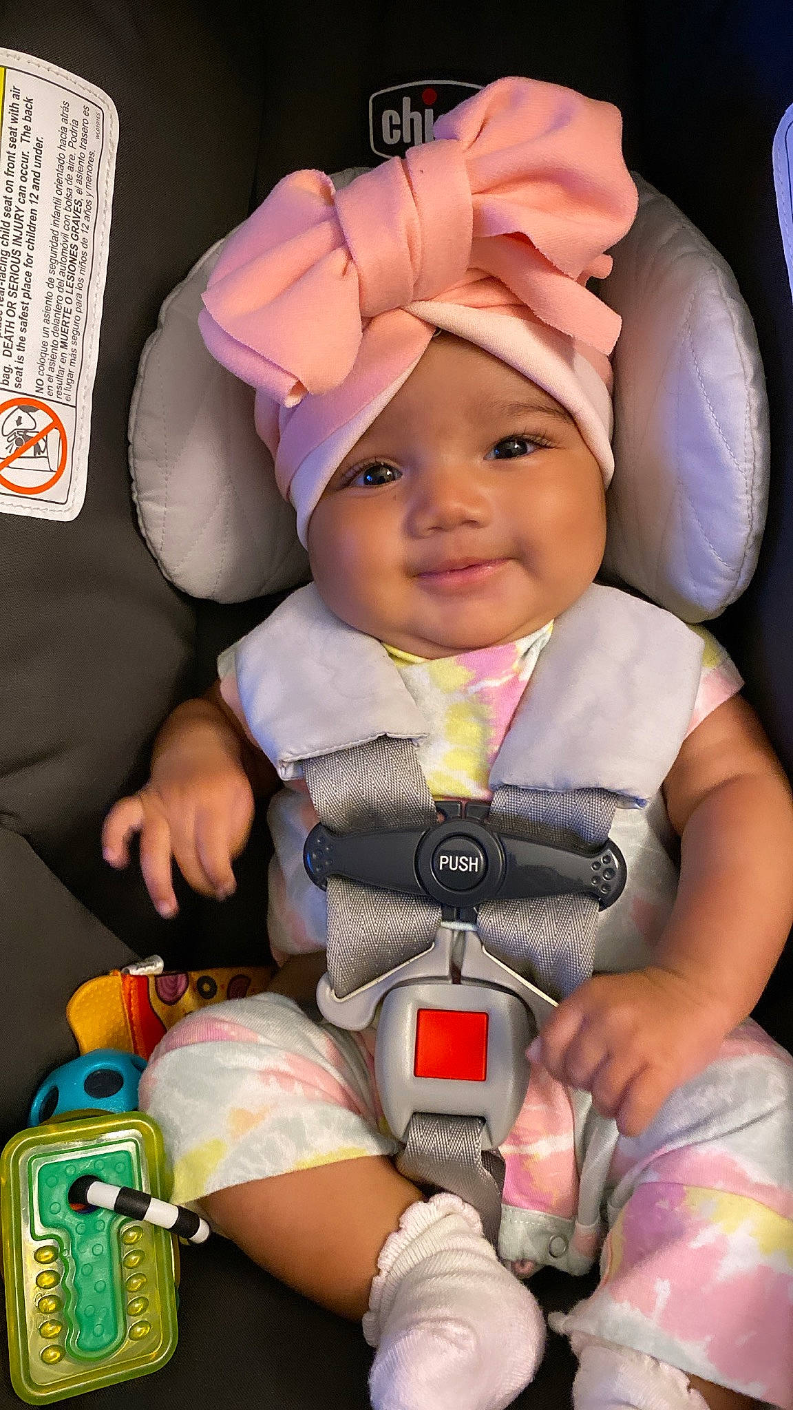 Anayah joined the competition — help win amazing prizes! baby, baby_carriage, baby_in_car_seat, baby_products, baby_toddler_clothing, car_seat, cheek, comfort, finger, fun, happy, headwear, joy, mouth, person, personal_protective_equipment, pink, service, skin, smile