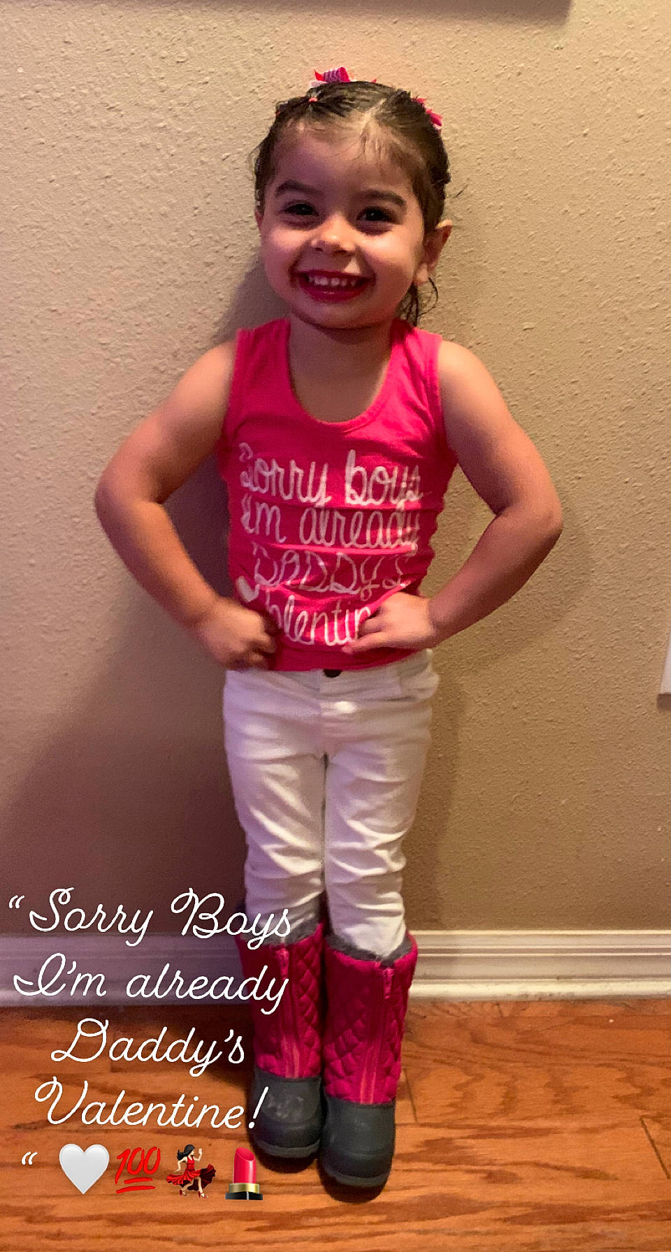 Millee Grace is registered to the contest to win money with this photo: child, cool, event, eye, face, fashion_design, happy, human_leg, joy, knee, leggings, magenta, neck, person, pink, sleeve, smile, sportswear, t_shirt, thigh