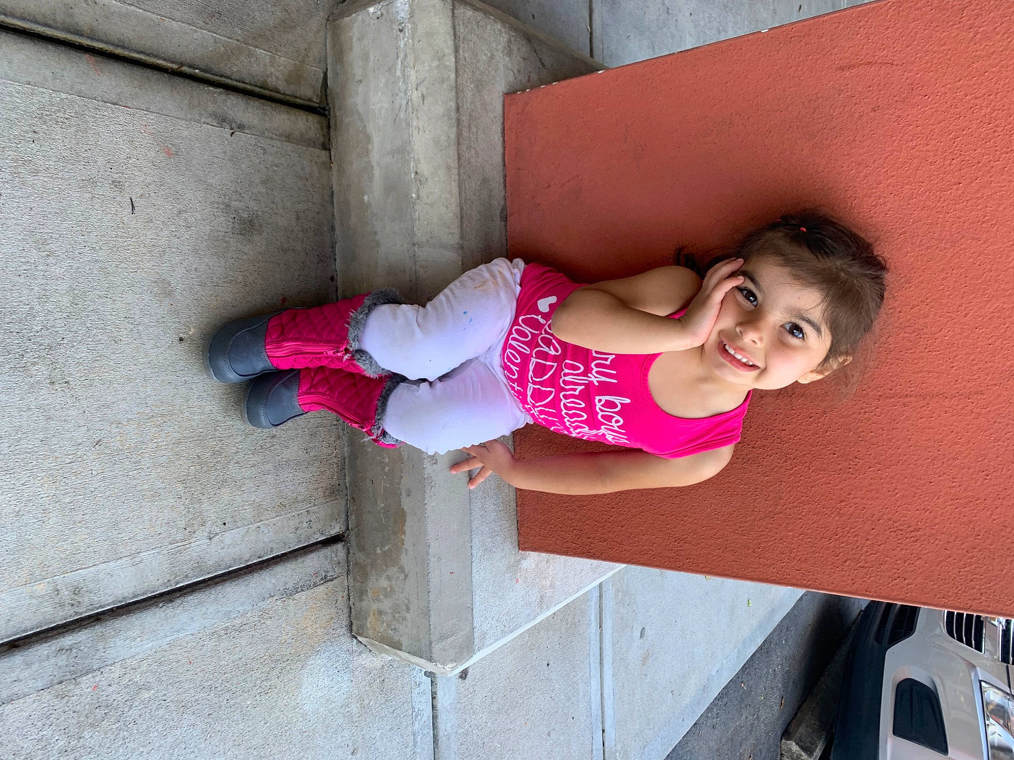 Millee Grace joined the competition — help win amazing prizes! arm, baby, baby_toddler_clothing, child, finger, fun, hand, happy, human_body, human_leg, joy, leg, leisure, magenta, pattern, person, pink, smile, standing, thigh