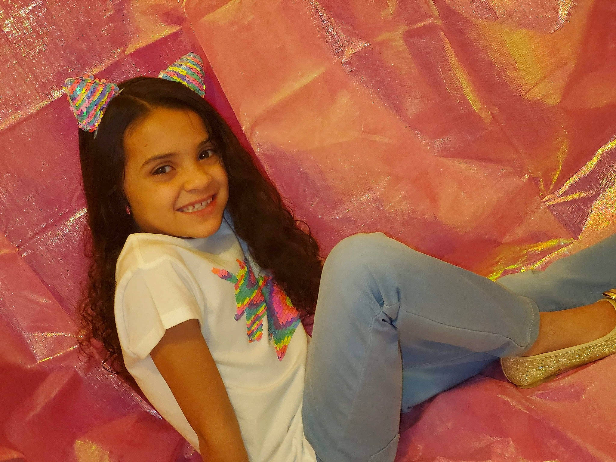 Assata is registered to the contest to win money with this photo: child, fawn, fun, happy, joy, long_hair, orange, peach, person, pink, skin, smile, yellow