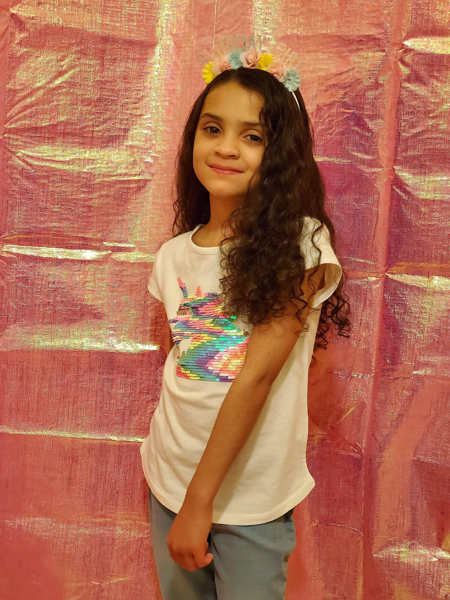 Assata joined the competition — help win amazing prizes! beauty, brown_hair, child_model, clothing, cool, fawn, joy, long_hair, neck, person, photo_shoot, photography, pink, shoulder, smile, style, t_shirt, textile, wall, yellow