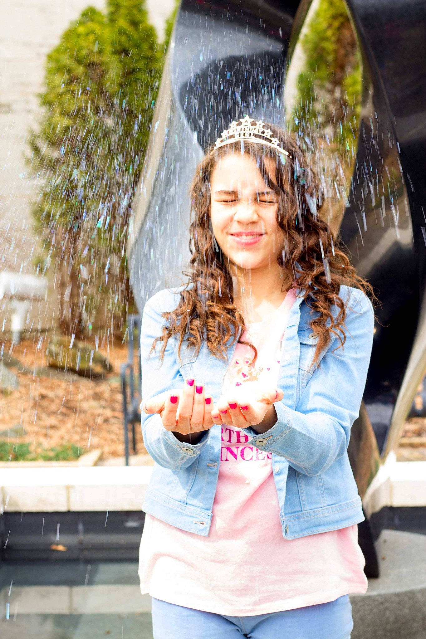 Amya joined the competition — help win amazing prizes! blond, brown_hair, child, child_model, denim, fashion_accessory, hair, happy, jeans, joy, leisure, long_hair, outerwear, person, photo_shoot, photography, plant, smile, street_fashion, tree