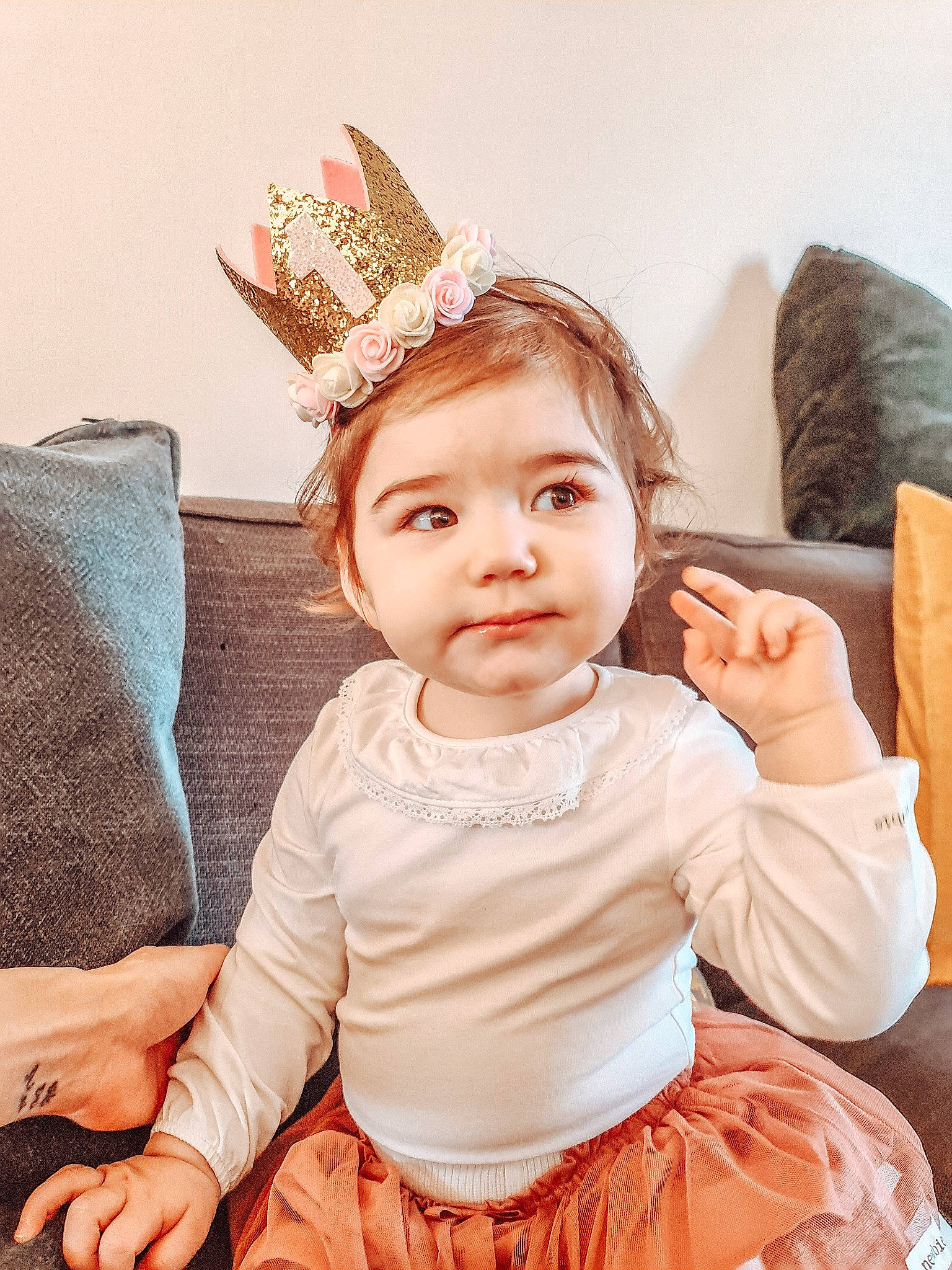 Leyla joined the competition — help win amazing prizes! baby_toddler_clothing, cheek, child, costume_hat, embellishment, facial_expression, flash_photography, fun, hair, happy, head, headband, headpiece, neck, party_hat, person, pink, skin, sleeve, textile