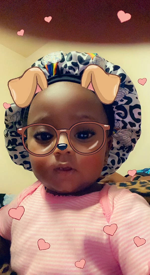 Aaliyah joined the competition — help win amazing prizes! baby, black_hair, cheek, child, chin, eyebrow, eyelash, eyewear, forehead, happy, lip, mouth, neck, nose, person, personal_protective_equipment, pink, selfie, skin, toddler