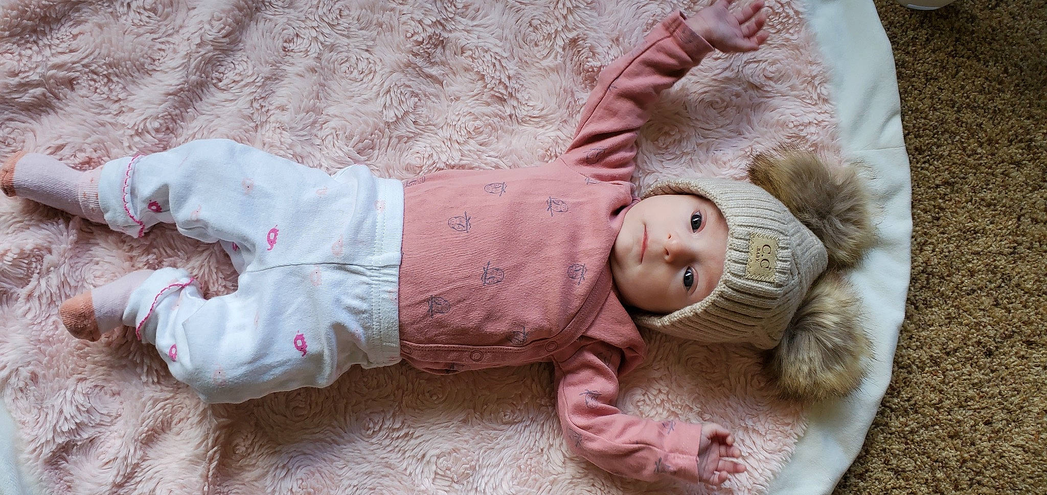 Araya joined the competition — help win amazing prizes! baby, baby_products, baby_sleeping, baby_toddler_clothing, cheek, child, comfort, doll, eye, fur, headgear, headwear, linens, nose, person, pink, room, skin, sleeve, toddler