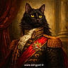 Tchoopi a rejoint le concours — aidez-le/la à gagner de superbes lots ! animal, black_cat, cat, classical_background, costume, curtain, decorative_medal, fur, gold_epaulettes, historical_clothing, indoor, military_uniform, painting_style, portrait, posing, red_sash, regal, ruffled_collar, website_watermark, yellow_eyes