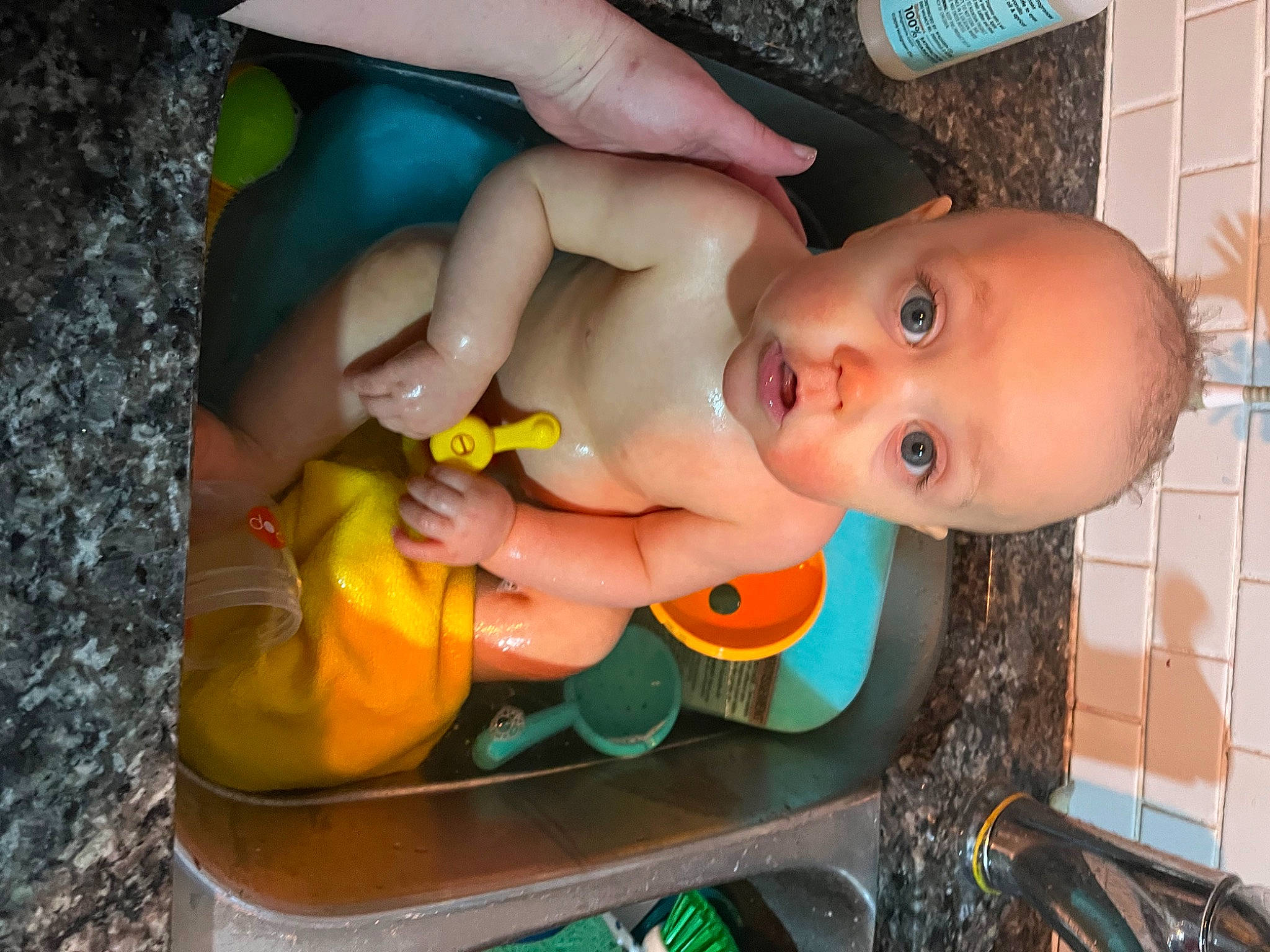 River joined the competition — help win amazing prizes! abdomen, art, baby, baby_products, bathing, cheek, chest, child, eyelash, finger, fun, hand, happy, nose, orange, person, plastic, surprise, toddler, toy