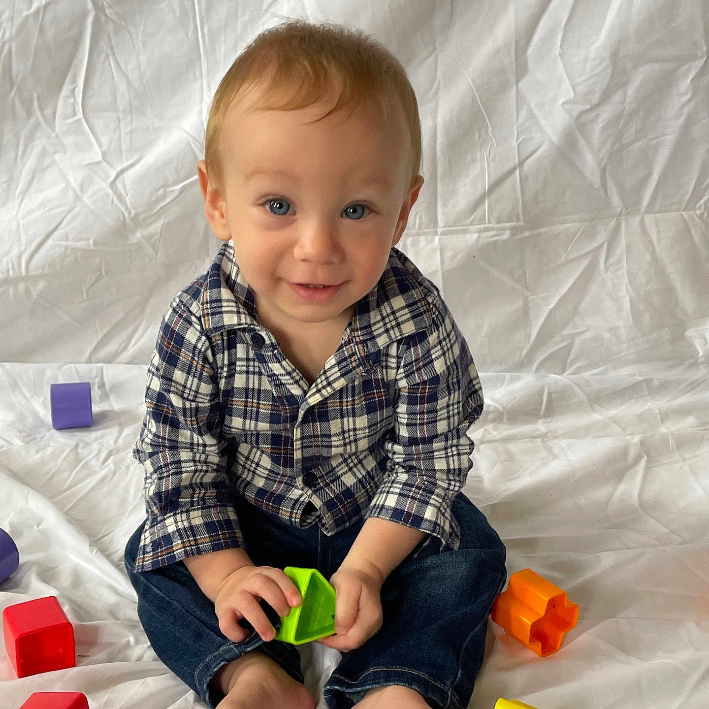 Walter joined the competition — help win amazing prizes! baby, bodypart, clothing, face, finger, hand, happy, head, jeans, legoset, pants, person, photography, play, portrait, shirt, sitting, sleeve, smile, toy