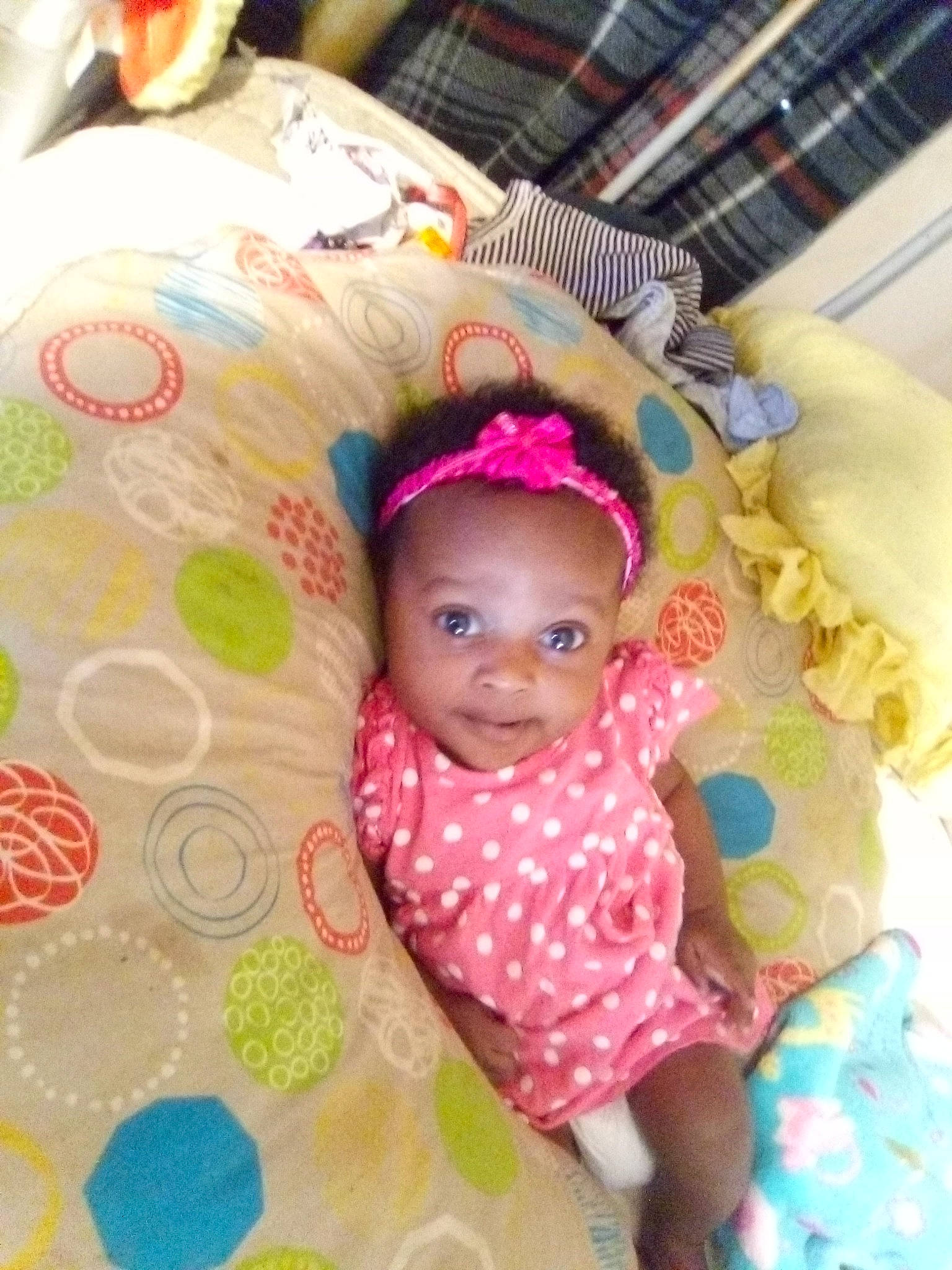 Breelyn joined the competition — help win amazing prizes! baby, cheek, child, fun, hair_accessory, head, headgear, person, pink, play, smile, toddler