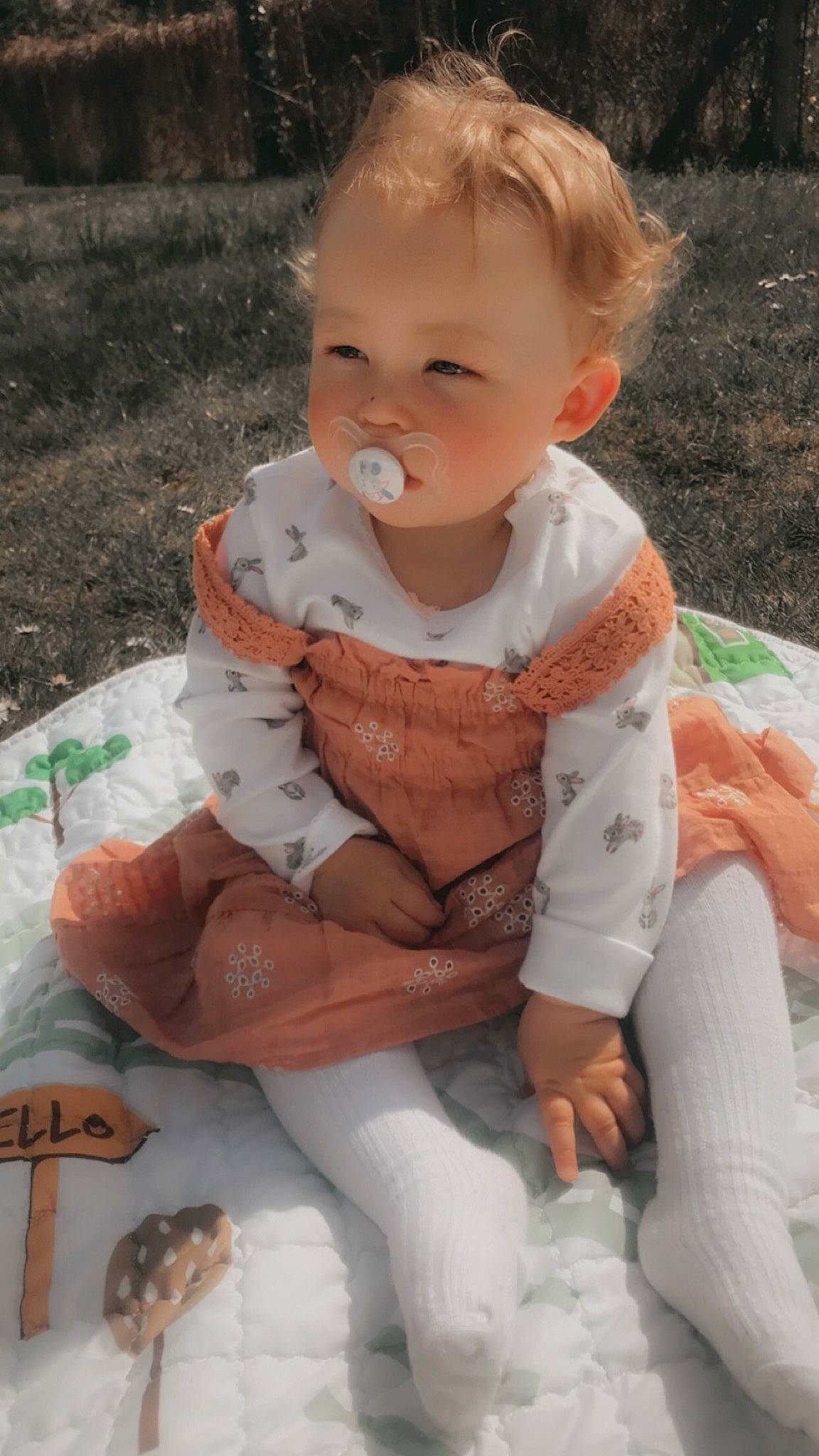Terri-anne joined the competition — help win amazing prizes! baby, baby_products, baby_toddler_clothing, cheek, child, dress, eye, face, grass, hairstyle, happy, head, human_body, lap, person, sitting, skin, sleeve, smile, thigh
