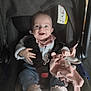 baby, car_seat, smiling, toy, pink, clothing, infant, cute, happy, child, seat_belt, indoor, person, soft_toy, sock, head, face, holding, comfort, warm