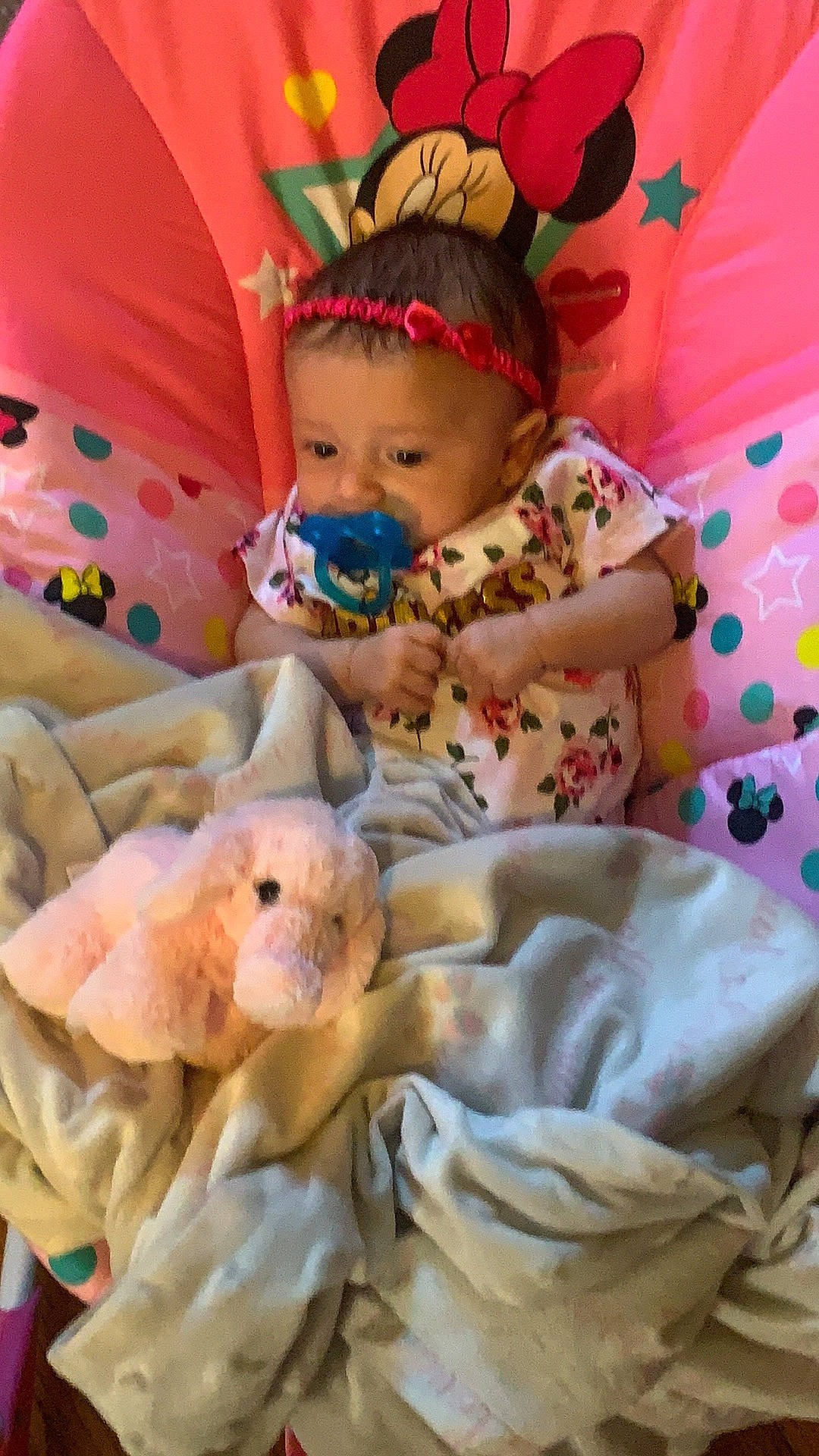 Adriana joined the competition — help win amazing prizes! baby, bedtime, child, hair_accessory, person, pink, stuffed_toy, toddler, toy