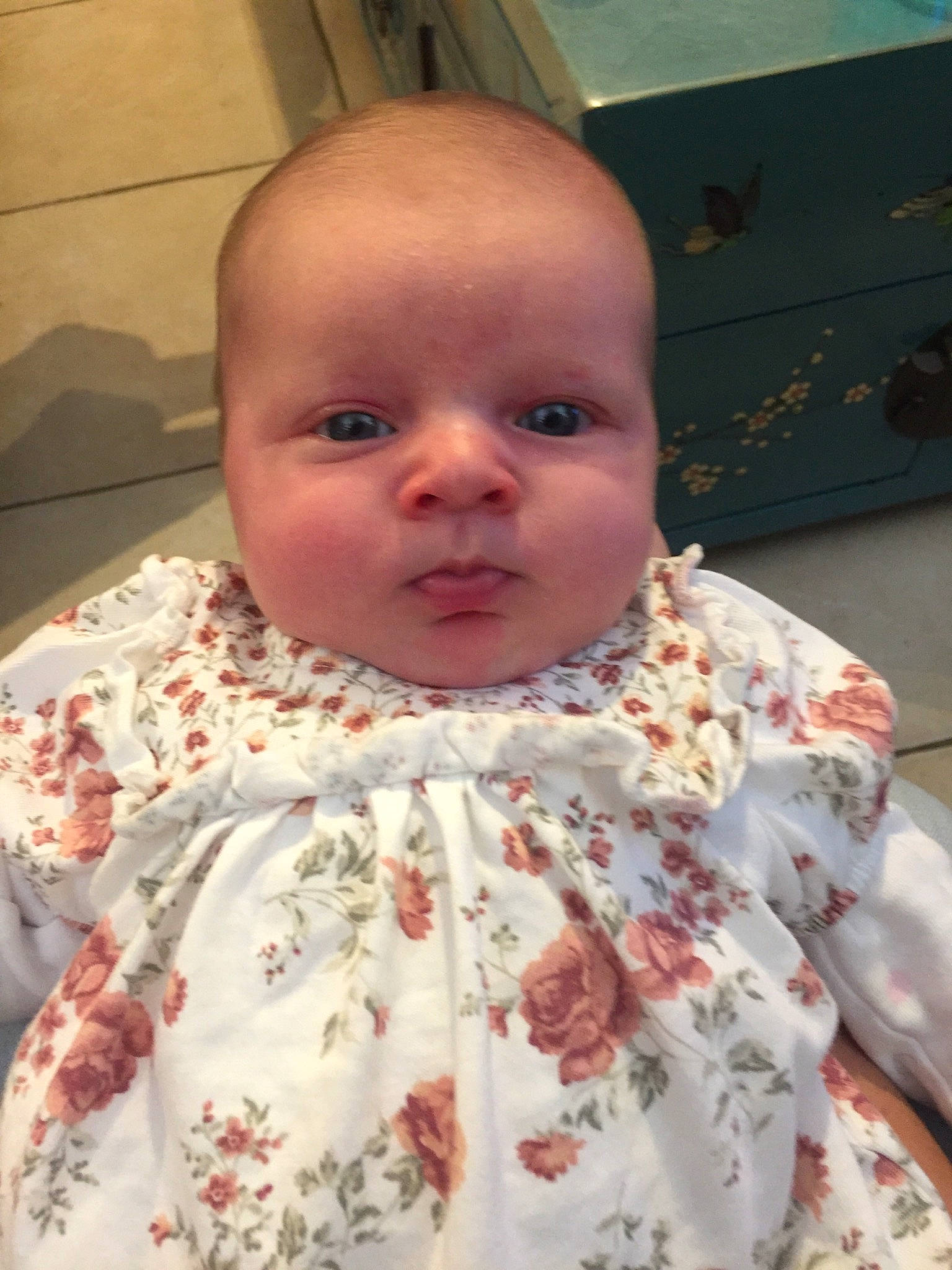 Savannah participe au concours pour gagner de l'argent avec cette photo : baby, baby_toddler_clothing, cheek, child, ear, eyebrow, eyelash, flesh, iris, linens, lip, mouth, neck, nose, peach, person, room, service, skin, sleeve