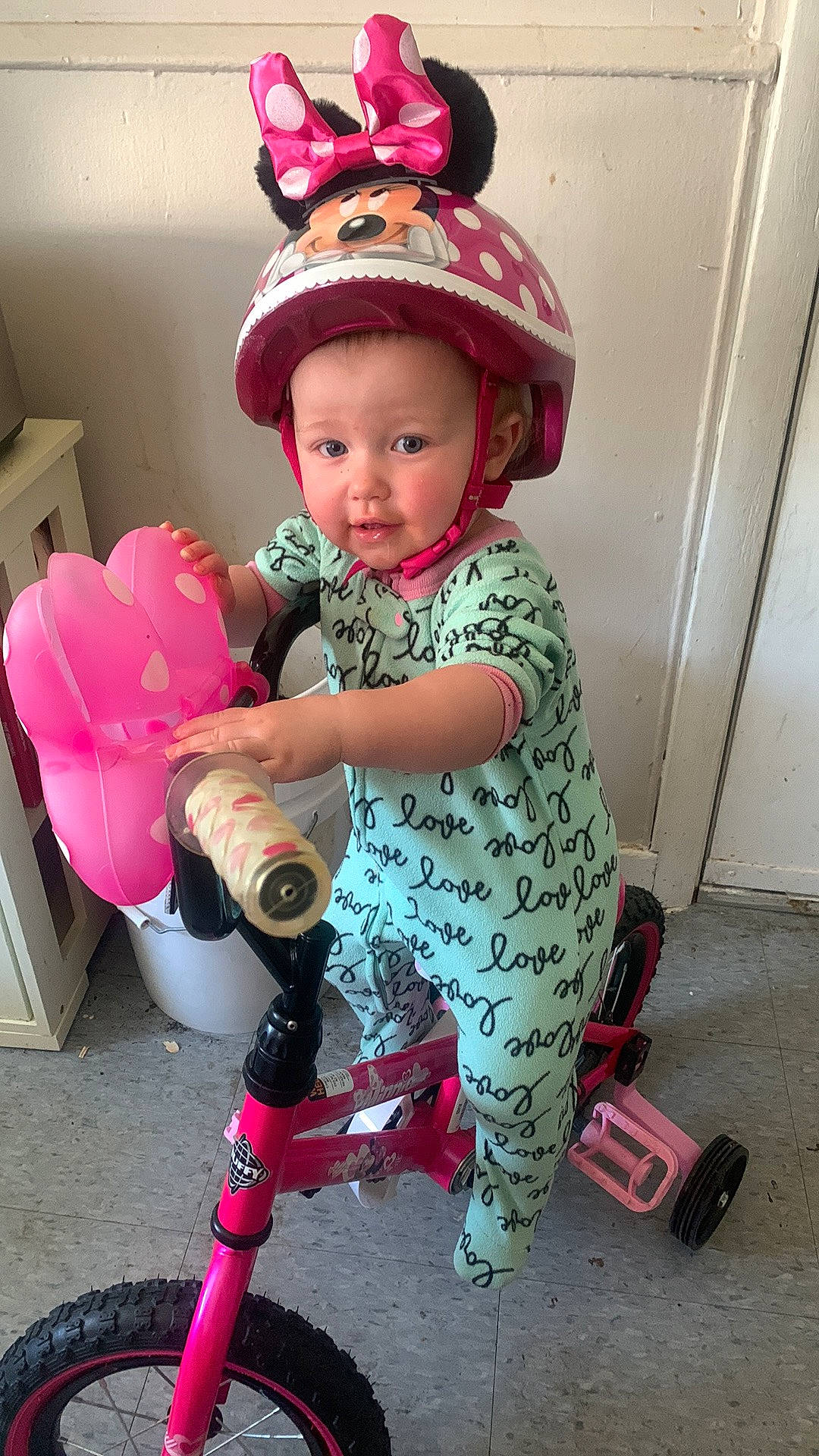 Adalynn joined the competition — help win amazing prizes! arm, baby_toddler_clothing, cool, eye, face, facial_expression, glove, head, headgear, helmet, human_body, magenta, outerwear, person, personal_protective_equipment, pink, purple, red, sleeve, toddler