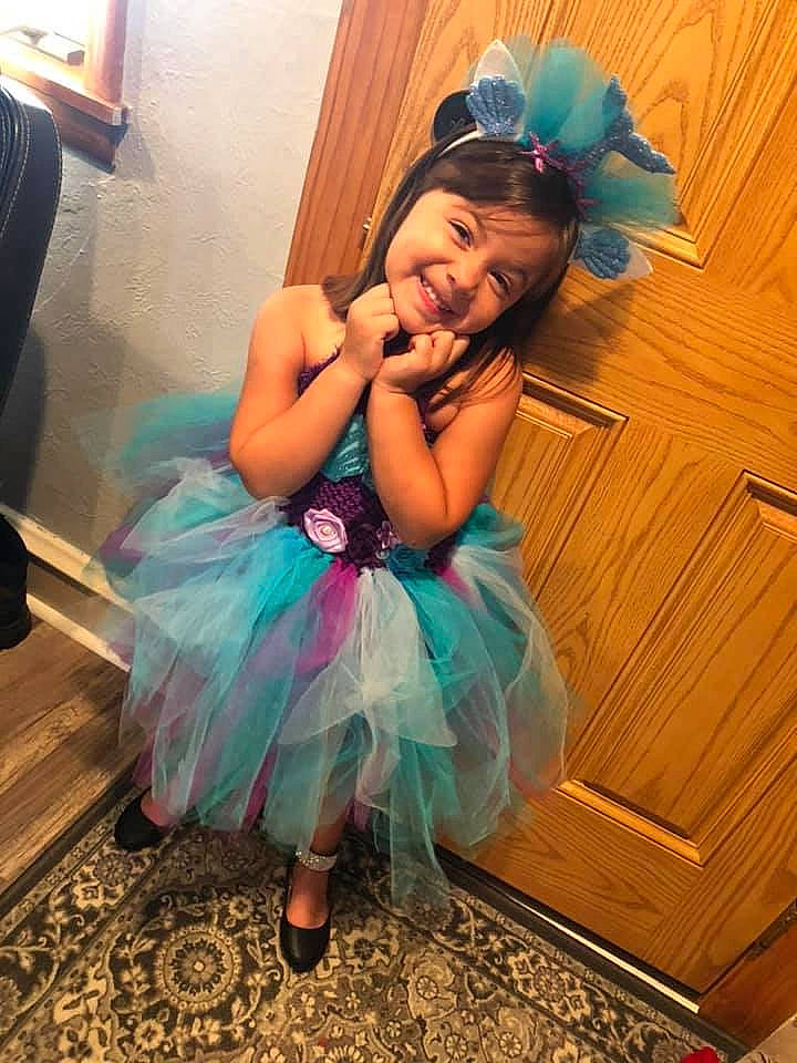 Anais joined the competition — help win amazing prizes! ballet_tutu, child, clothing, costume, dress, hair_accessory, headband, headpiece, joy, person, pink, toddler, turquoise