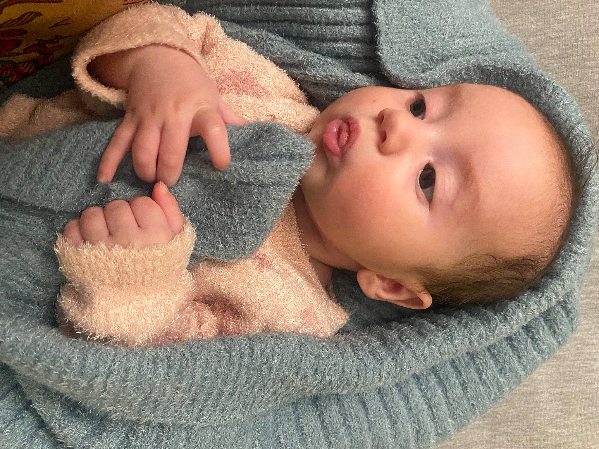 Evangeline is registered to the contest to win money with this photo: baby, baby_sleeping, baby_toddler_clothing, cheek, close_up, comfort, finger, flooring, fur, gesture, linens, nail, nose, person, skin, sleeve, textile, thumb, toddler, wood