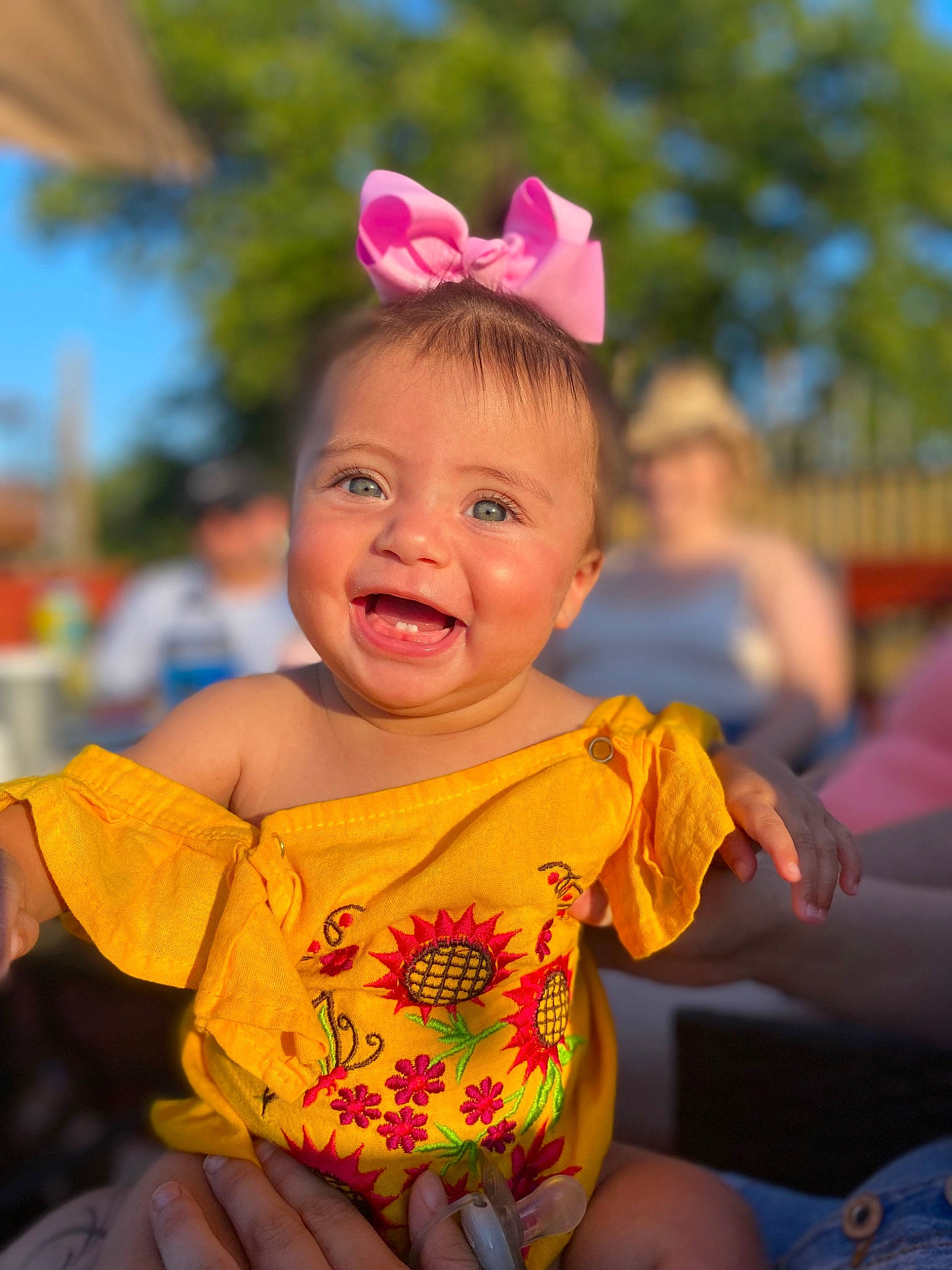 Catalina joined the competition — help win amazing prizes! baby, baby_toddler_clothing, child, eye, face, facial_expression, fun, grass, hairstyle, happy, lip, mammal, orange, person, pink, plant, skin, smile, summer, toddler