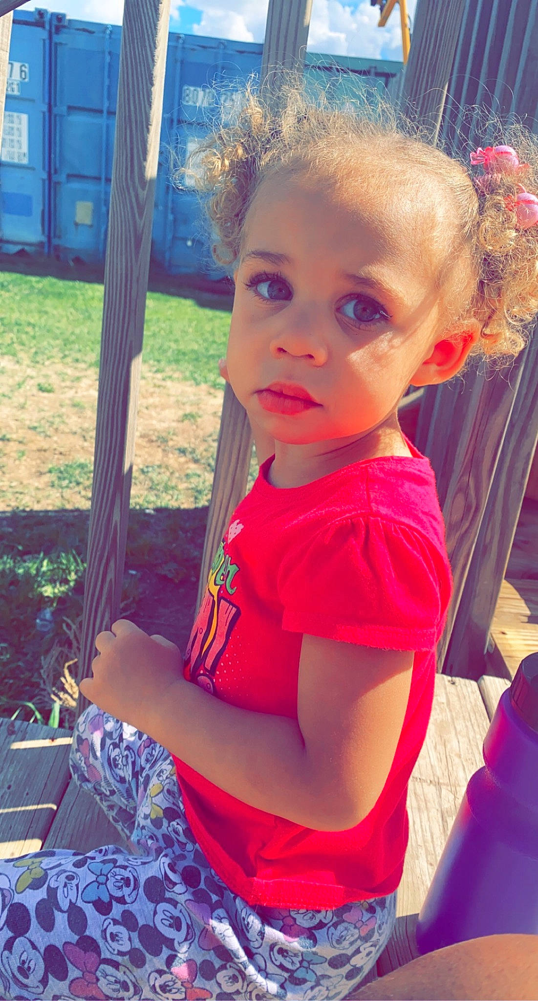 Riley joined the competition — help win amazing prizes! blue, child, cool, facial_expression, fun, grass, hair, hairstyle, happy, head, iris, leisure, lip, person, plant, public_space, shoulder, skin, sunlight, toddler