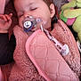 baby, sleeping, pacifier, blanket, pink, plush_toy, child, cozy, jacket, soft, cute, resting, infant, peaceful, warm, indoor, face, head, cute_clothing, comfort