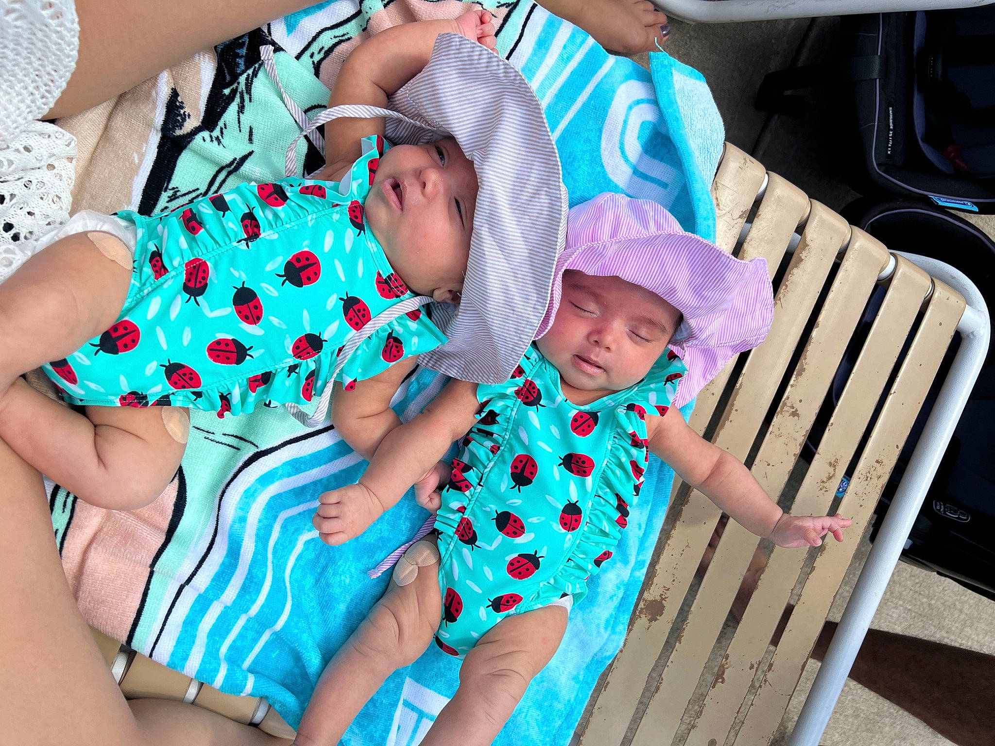 Camila And Celina joined the competition — help win amazing prizes! aqua, azure, baby, baby_toddler_clothing, blue, child, comfort, electric_blue, event, fun, happy, hat, headwear, leisure, pattern, person, product, summer, sunglasses, t_shirt