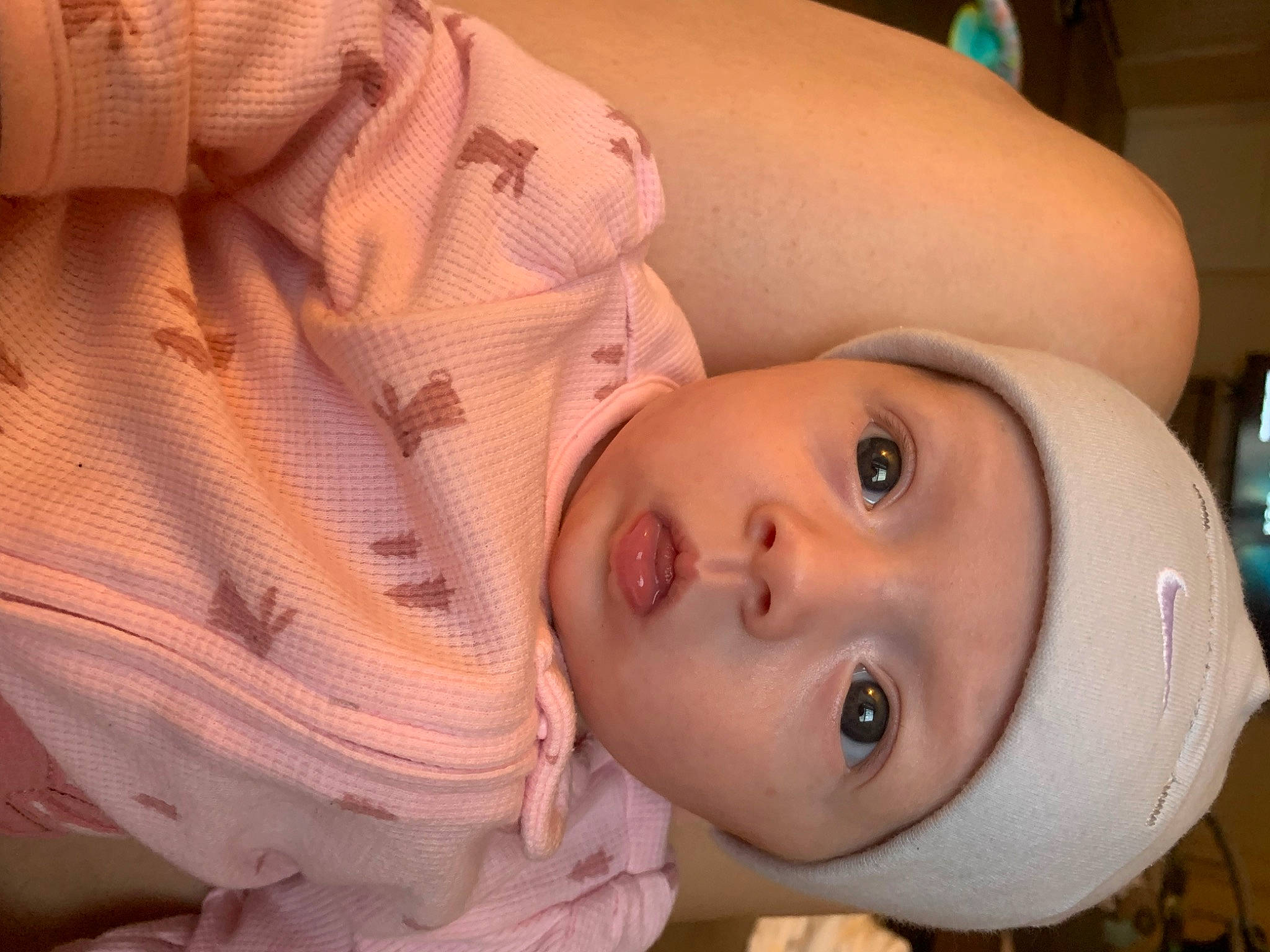 Bailey is registered to the contest to win money with this photo: arm, baby, cheek, chin, comfort, ear, eye, eyebrow, eyelash, headgear, headwear, human_body, iris, jaw, lip, mouth, neck, nose, organ, person