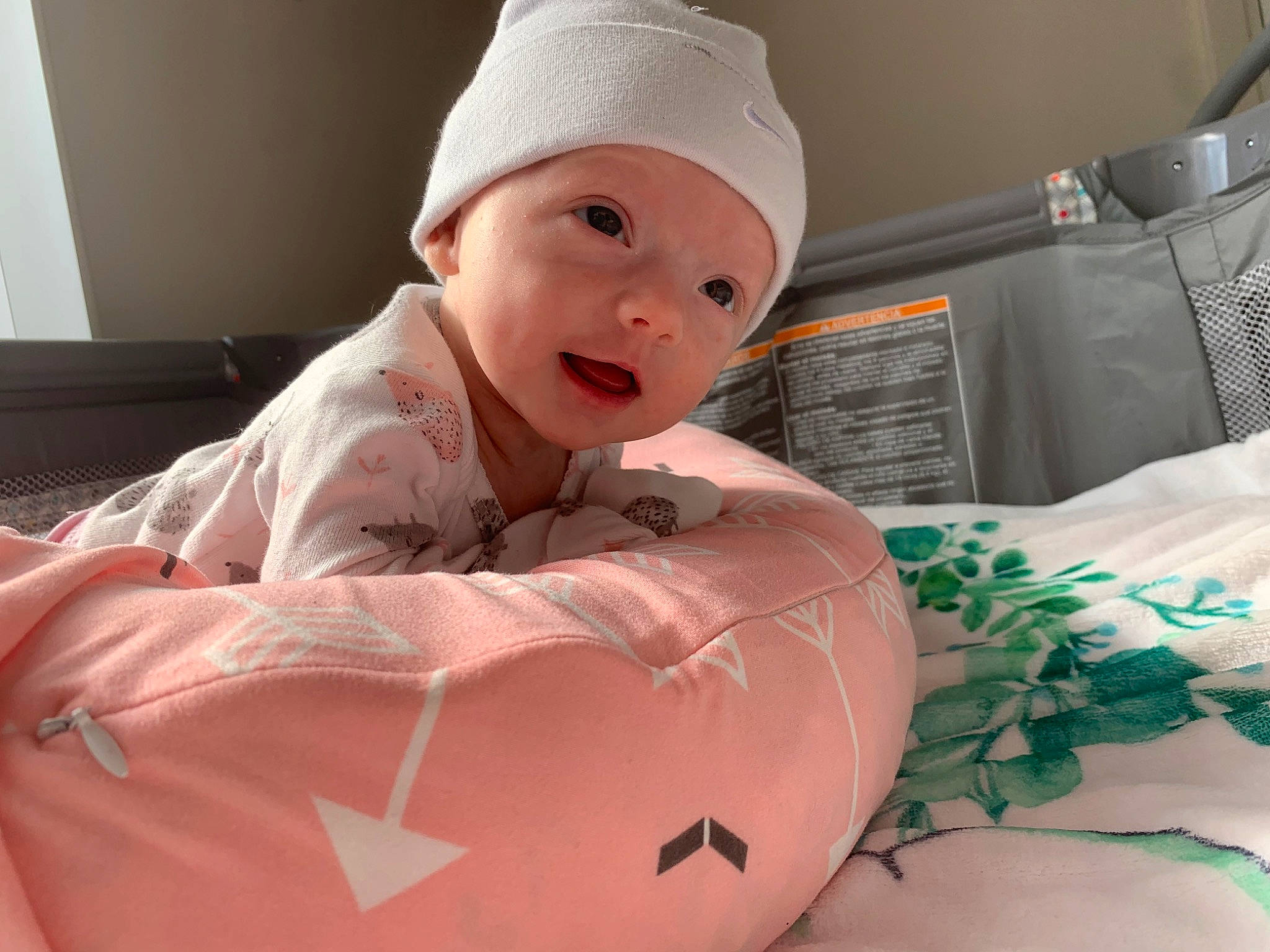 Bailey joined the competition — help win amazing prizes! baby, baby_toddler_clothing, bedding, carmine, comfort, flesh, fun, happy, headwear, linens, mouth, pattern, person, pink, room, skin, sleeve, smile, textile, thumb