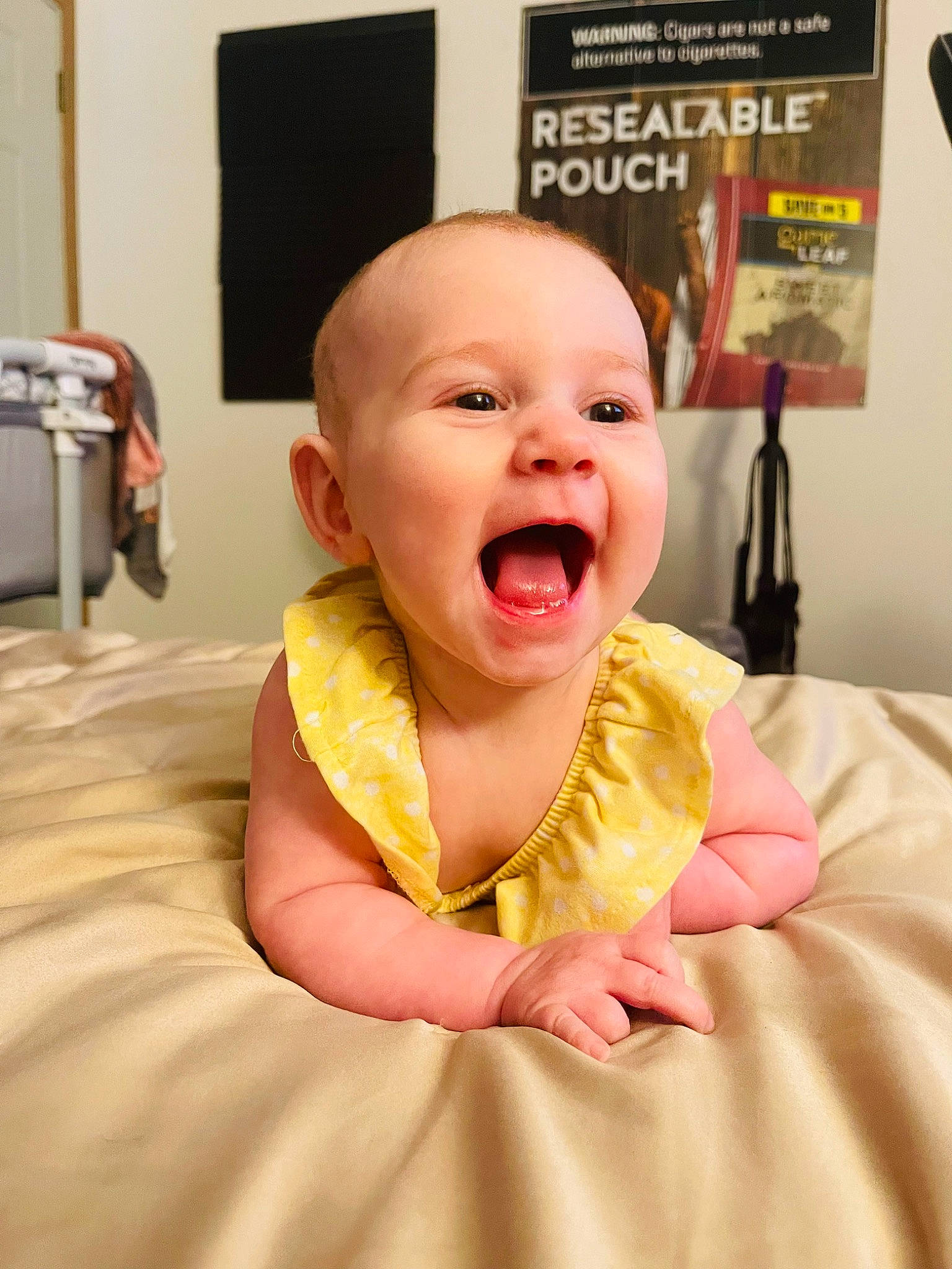 Lily is registered to the contest to win money with this photo: baby, baby_laughing, baby_toddler_clothing, cheek, child, comfort, event, fun, gesture, happy, humour, lip, nose, peach, person, pink, skin, sleeve, smile, thumb
