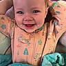 Drew joined the competition — help win amazing prizes! baby, child, smiling, onesie, bunny_print, blanket, blue_blanket, happy, cute, infant, face, portrait, clothing, sleepwear, toddler, indoor, cozy, pink, teal, young_child