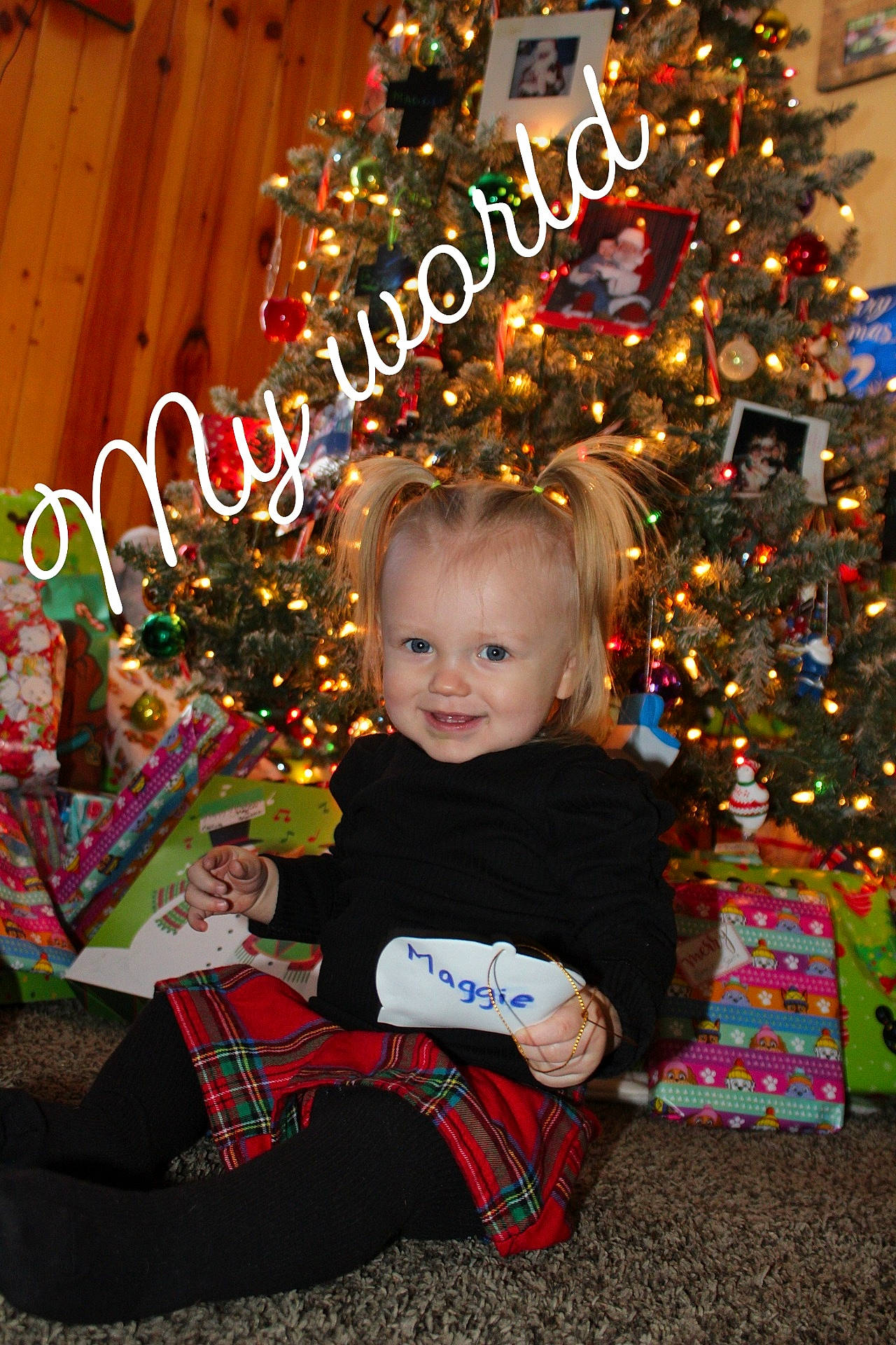 Maggie is registered to the contest to win money with this photo: child, christmas, christmas_decoration, christmas_ornament, christmas_tree, event, fun, happy, head, holiday, holiday_ornament, joy, lap, ornament, people, person, plant, sitting, smile, snapshot