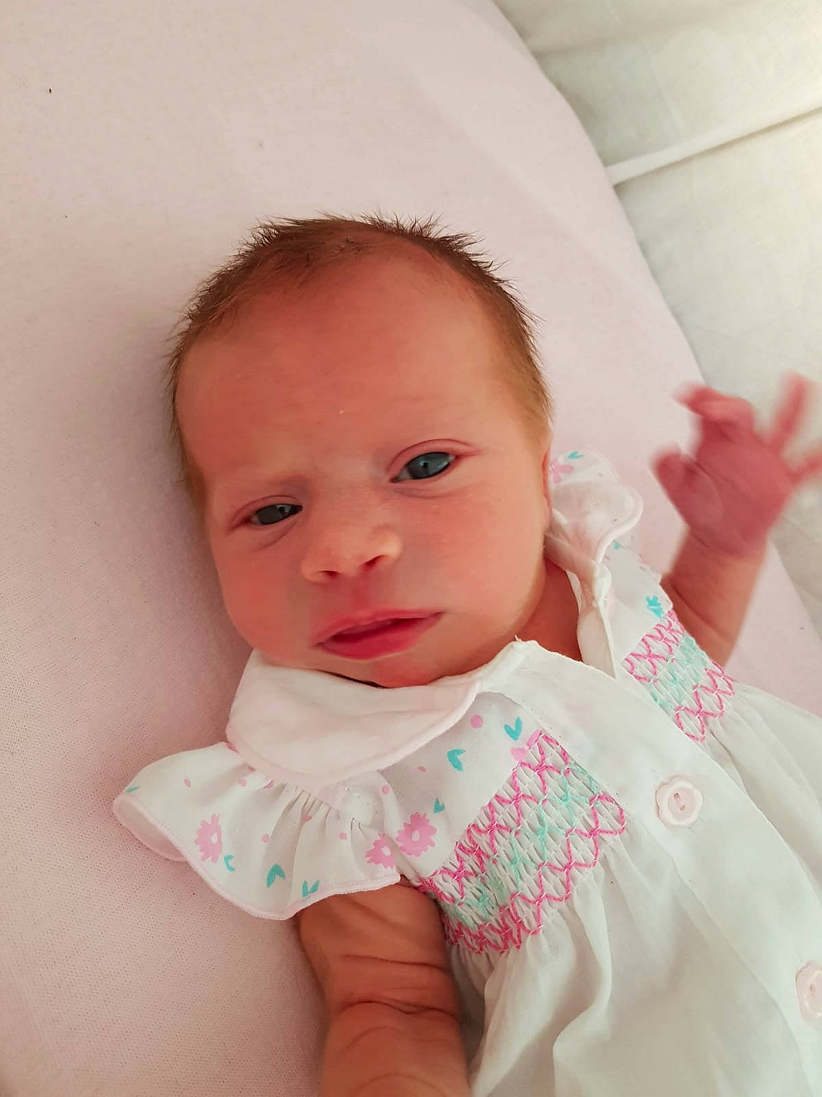 Isabelle joined the competition — help win amazing prizes! baby, baby_toddler_clothing, beauty, cheek, child, dress, eye, face, hand, head, iris, lip, mouth, nose, person, pink, room, skin, smile, toddler