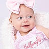 baby, child, infant, pink_bow, blue_eyes, smile, cute, headband, clothing, blanket, soft_texture, portrait, happy, closeup, cute_baby, baby_girl, adorable, infant_clothing, baby_fashion, soft_lighting
