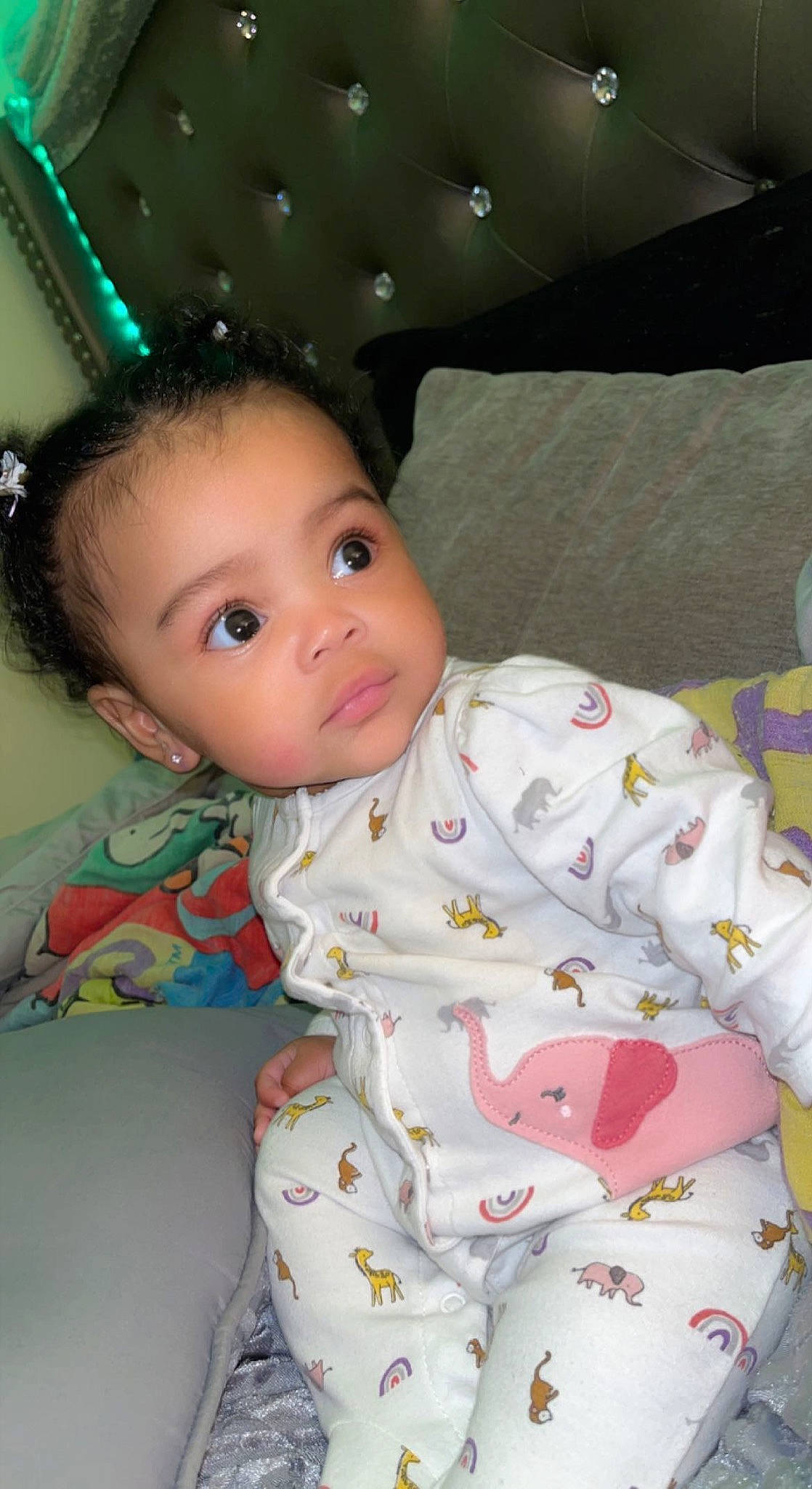 Noel joined the competition — help win amazing prizes! baby, baby_products, baby_toddler_clothing, cheek, child, comfort, eye, fun, head, human_body, linens, nightwear, nose, pattern, person, pink, room, sitting, skin, sleeve