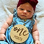 Ella joined the competition — help win amazing prizes! baby, infant, one_month, headband, bow, denim, romper, wooden_sign, sign, milestone, blanket, soft_texture, baby_clothes, cute, portrait, lying_down, skin, hand, face, newborn