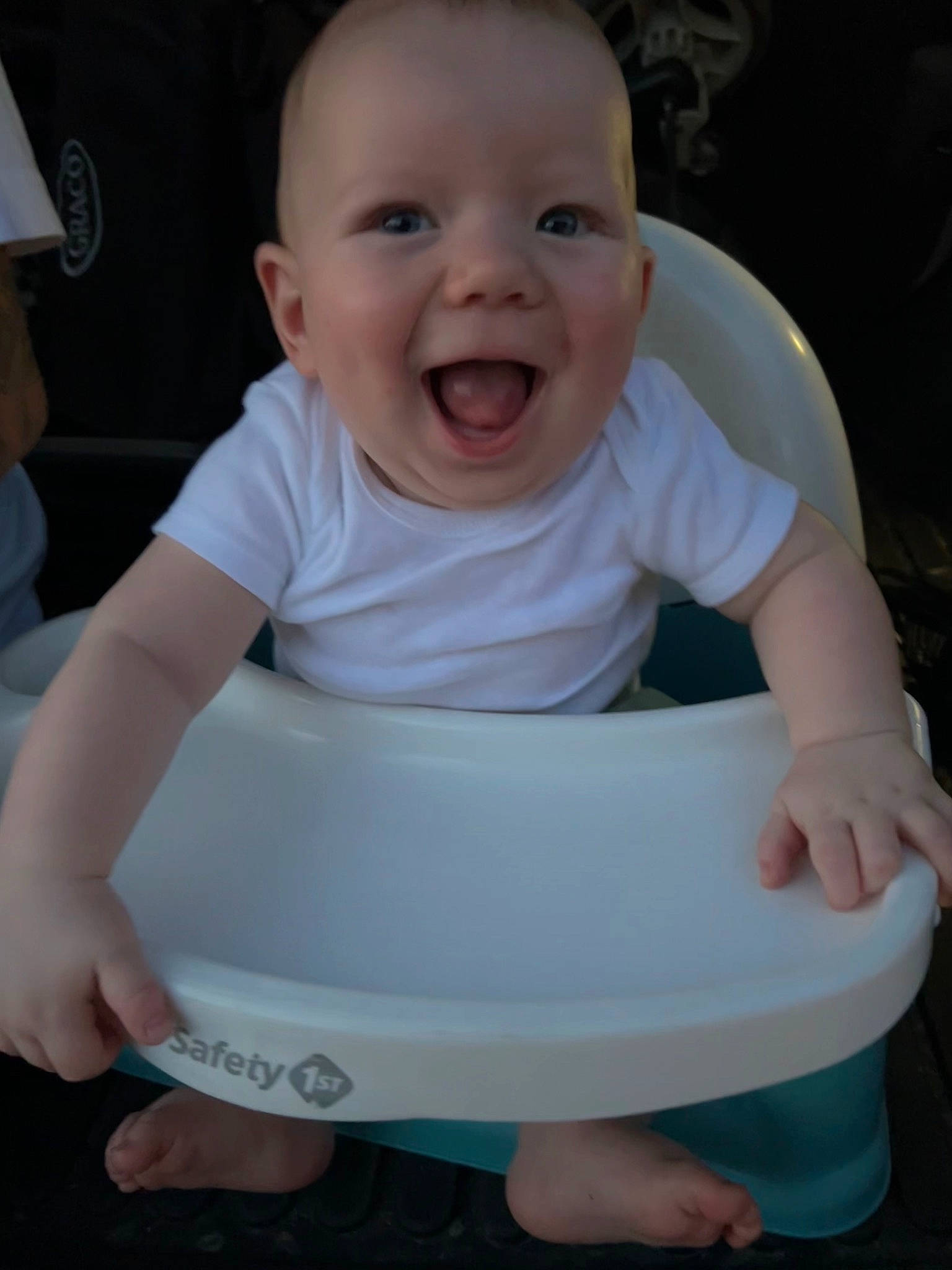 Bjorn joined the competition — help win amazing prizes! baby, baby_bathing, baby_laughing, baby_toddler_clothing, bib, cheek, child, comfort, face, finger, gesture, happy, person, product, sitting, skin, sleeve, smile, t_shirt, toddler