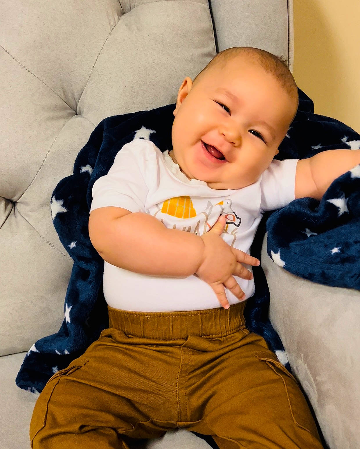 Lemuel joined the competition — help win amazing prizes! abdomen, baby, baby_products, baby_toddler_clothing, cheek, child, comfort, couch, fun, happy, joy, linens, pattern, person, sitting, sleeve, smile, t_shirt, thigh, thumb