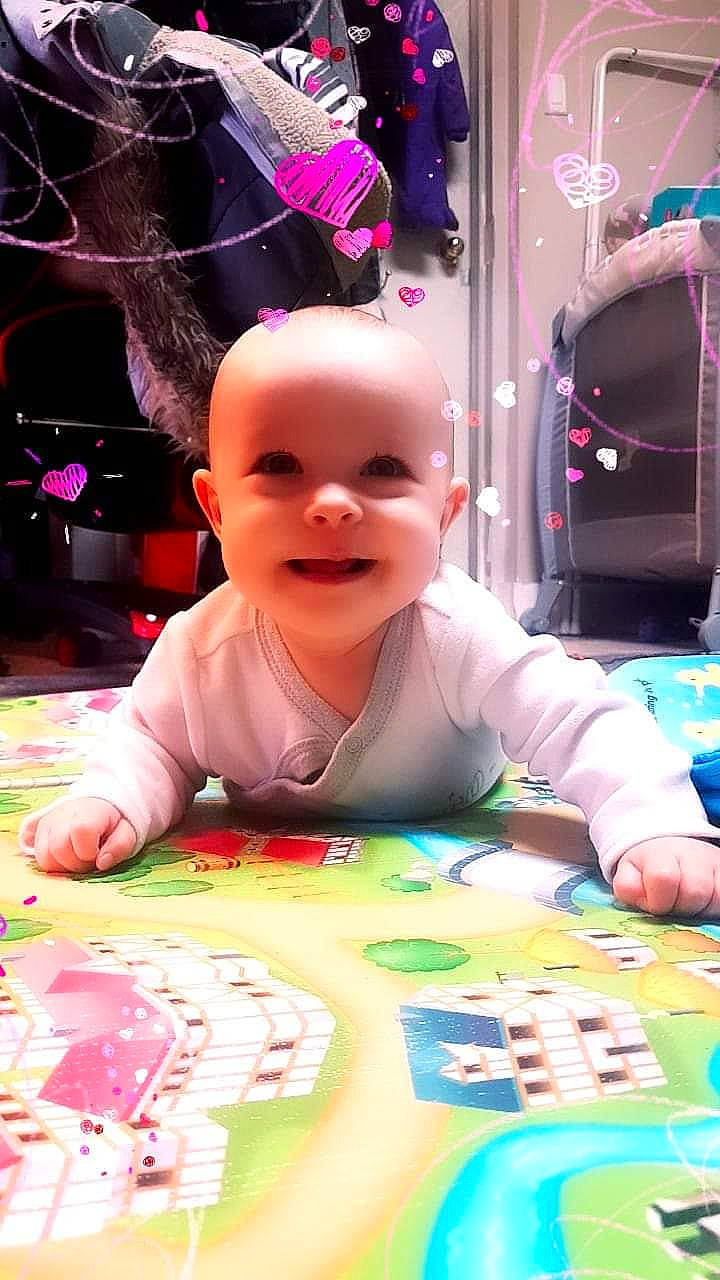 Izabelle joined the competition — help win amazing prizes! art, baby, baby_toddler_clothing, cheek, child, flooring, fun, happy, indoor_games_and_sports, leisure, magenta, paint, person, pink, play, purple, recreation, smile, textile, toddler