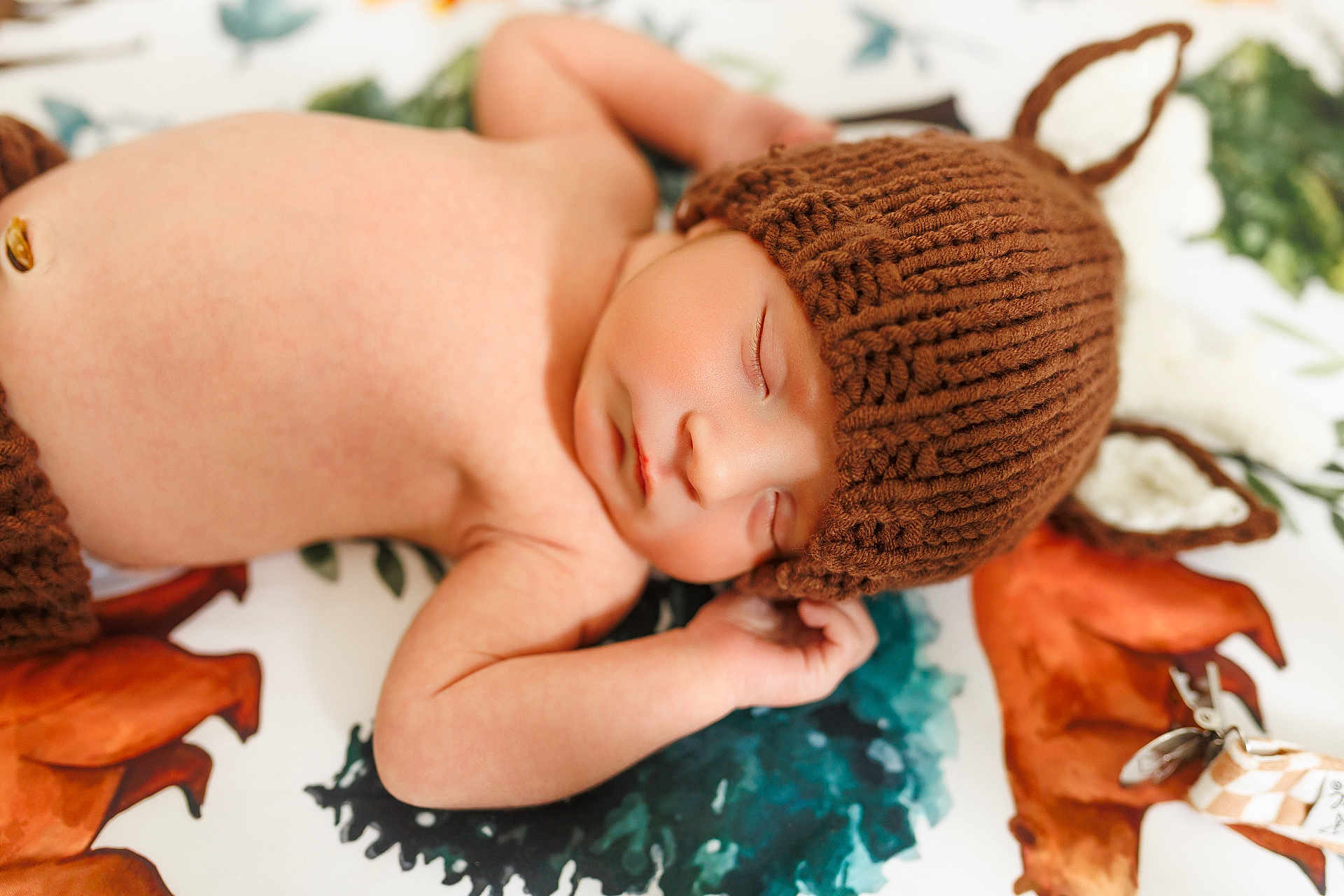 Stetson joined the competition — help win amazing prizes! newborn, baby, sleeping, hat, knitted, brown, ears, blanket, animal_print, peaceful, cute, infant, portrait, closeup, soft_skin, rest, cozy, child, lying_down, warmth