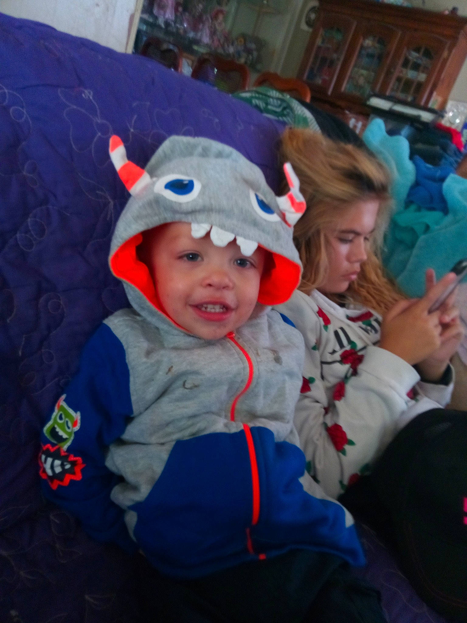 Ellis James is registered to the contest to win money with this photo: baby, blue, child, costume, ear, fictional_character, fun, headgear, headwear, person, smile, toddler