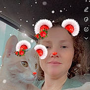 Mustang joined the competition — help win amazing prizes! person, cat, selfie, face_filter, holiday_theme, digital_ears, digital_nose, snow_effect, indoors, car_interior, cute, pet, animal, woman, smile, curly_hair, light, window, christmas, festive