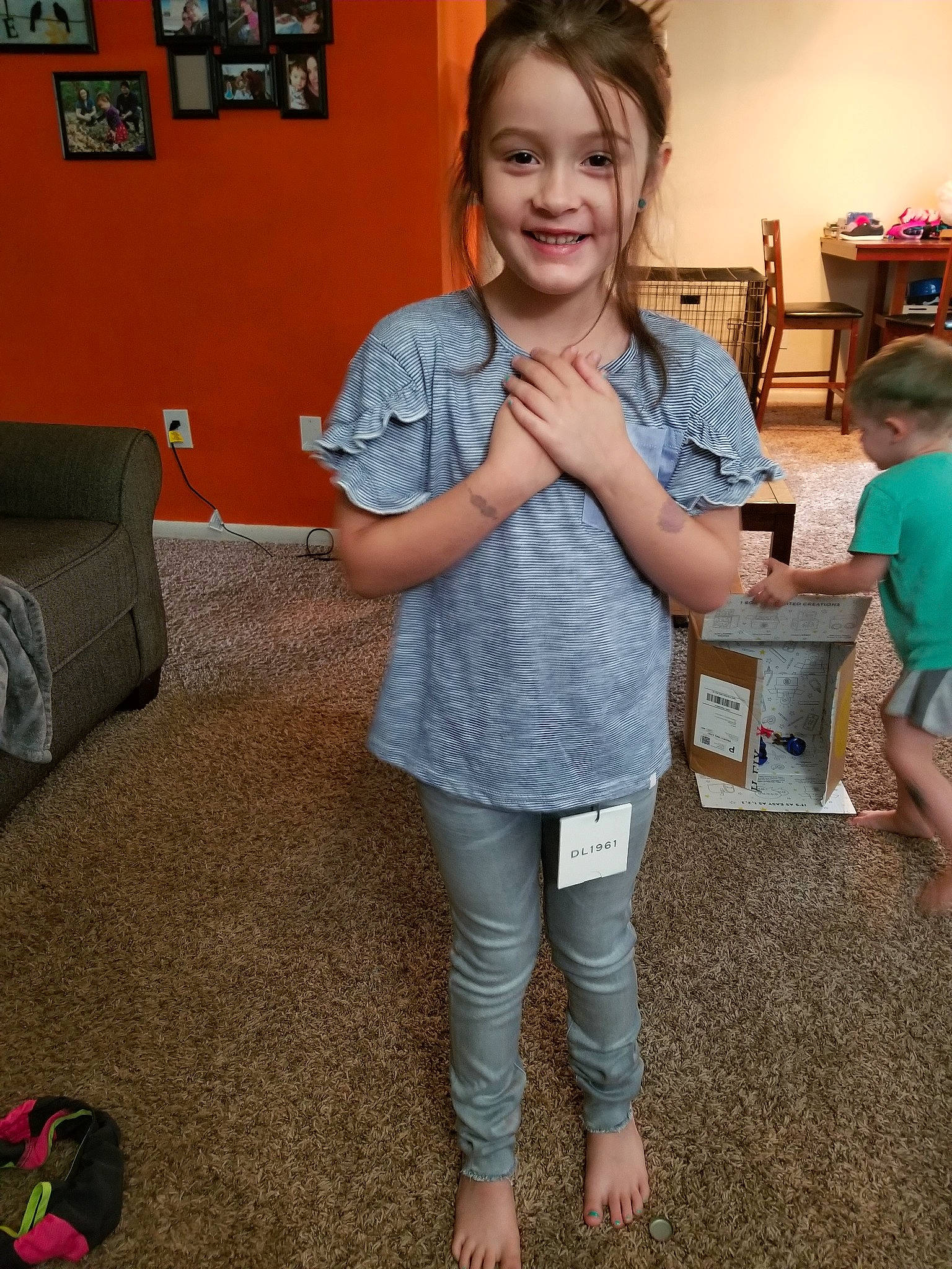 Esmae joined the competition — help win amazing prizes! arm, child, fun, jeans, joint, joy, leg, person, play, shoe, shoulder, smile