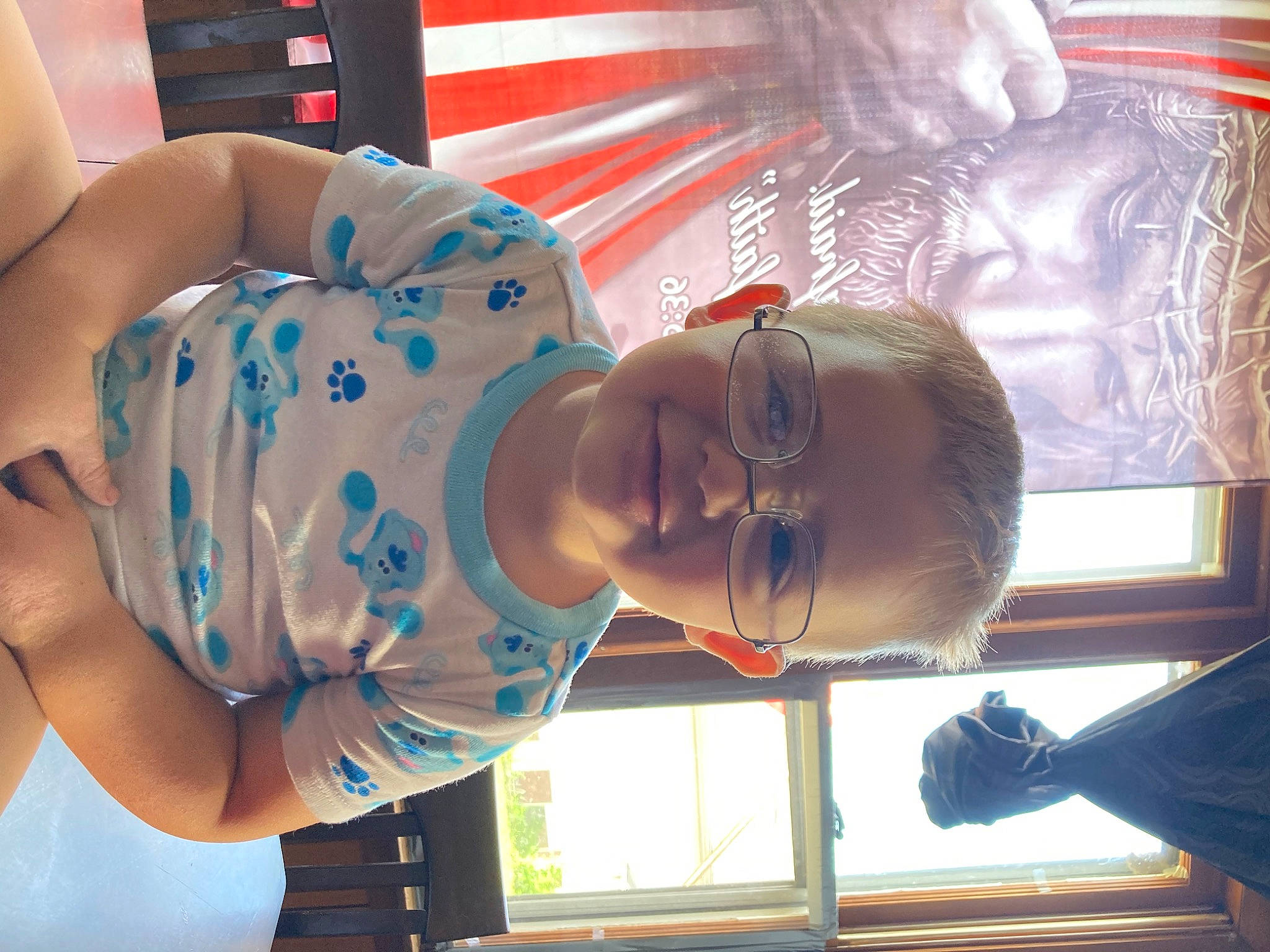 Zane joined the competition — help win amazing prizes! blue, child, elbow, eyewear, fun, glasses, happy, hat, human_leg, joy, leisure, light, organ, person, personal_protective_equipment, smile, snapshot, thigh, toddler, vision_care