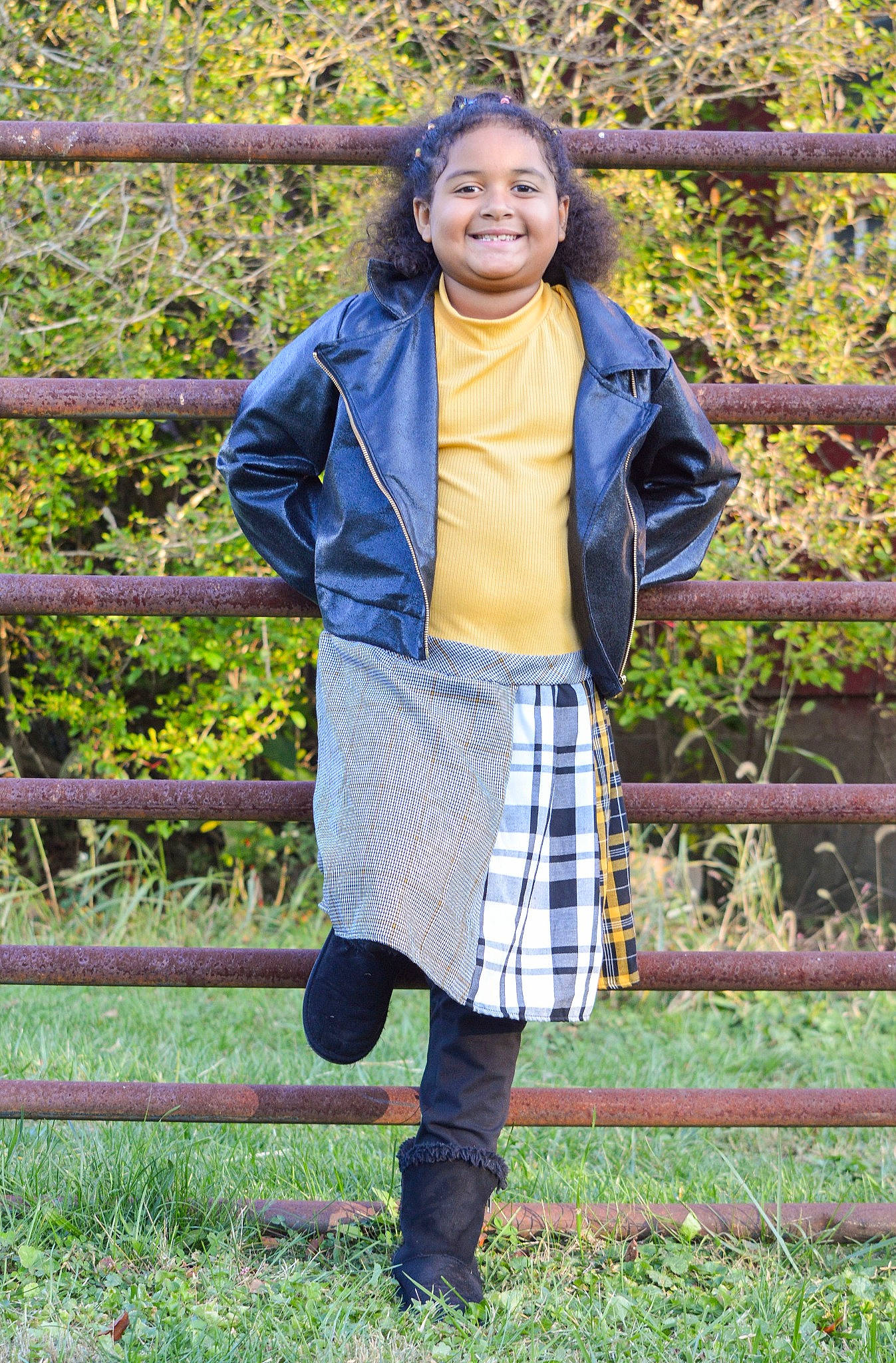 Addisyn is registered to the contest to win money with this photo: blue, boot, child_model, clothing, denim, dress, fashion, footwear, green, jacket, joy, knee, outerwear, pattern, person, photography, riding_boot, snapshot, street_fashion, textile