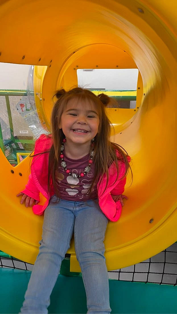 Alizaè joined the competition — help win amazing prizes! beauty, child, chute, facial_expression, fun, happy, joy, leisure, organ, outdoor_play_equipment, person, playground, recreation, skin, smile, snapshot, summer, t_shirt, thigh, toddler